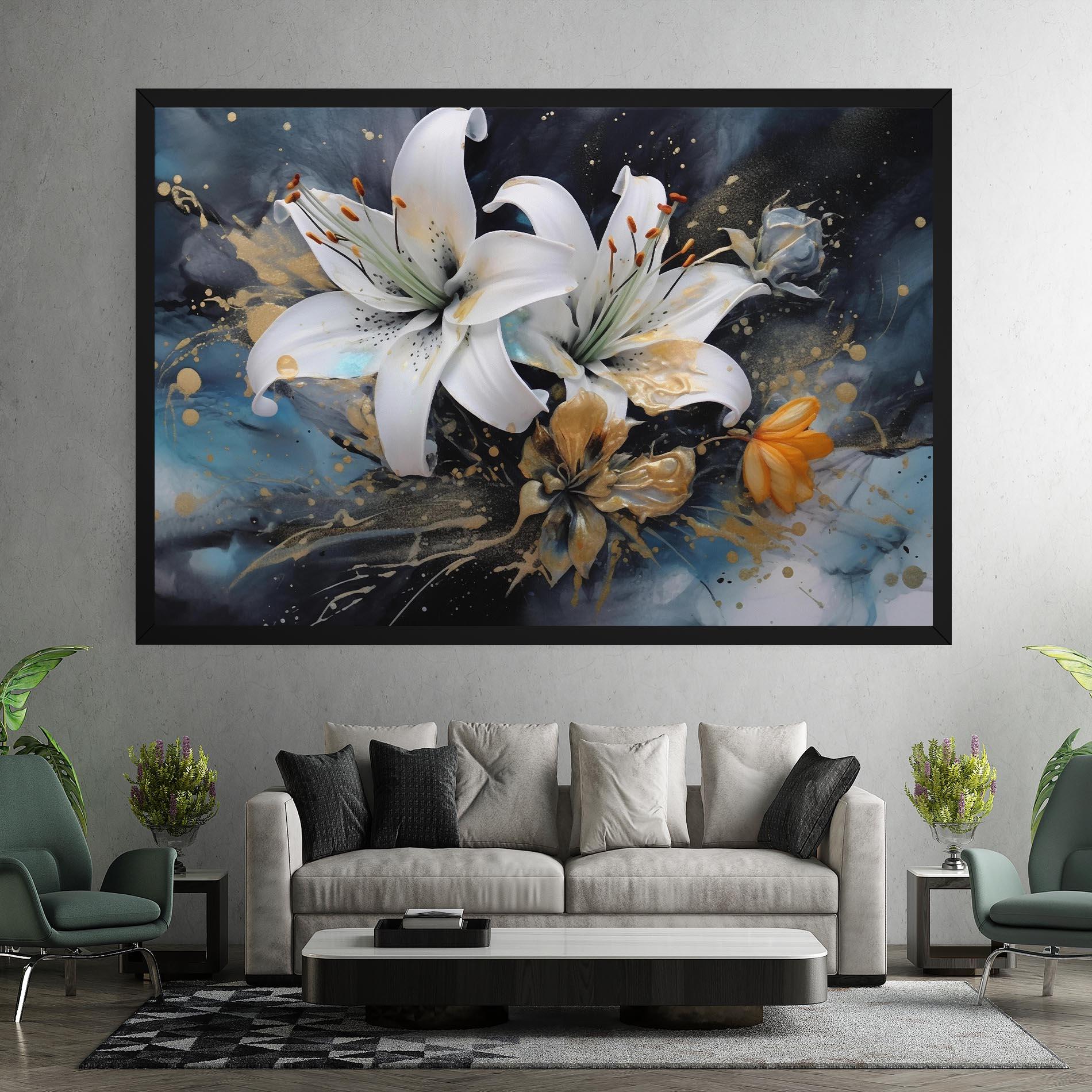 Leinwandbild Lily On Blue Painting mockup 7