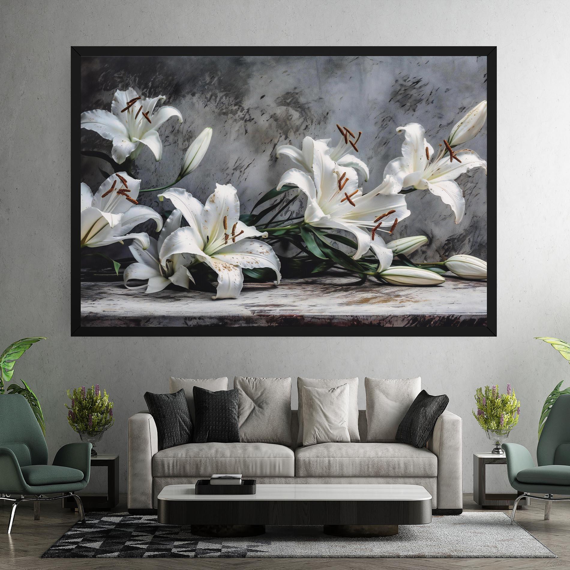 Leinwandbild White Pretty Lily On Grey mockup 7