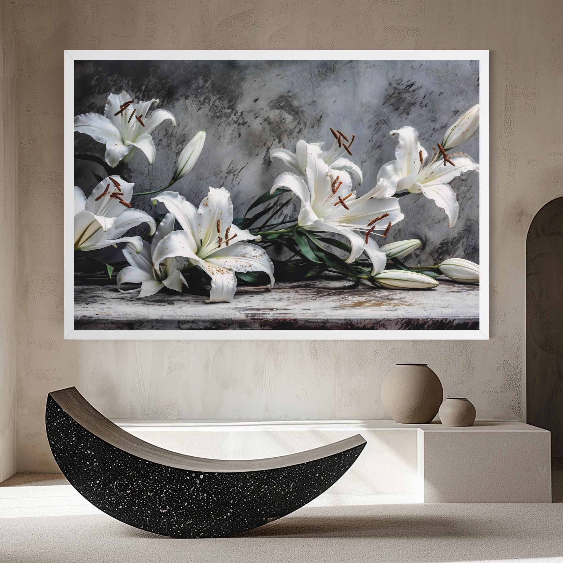 Leinwandbild White Pretty Lily On Grey mockup 8