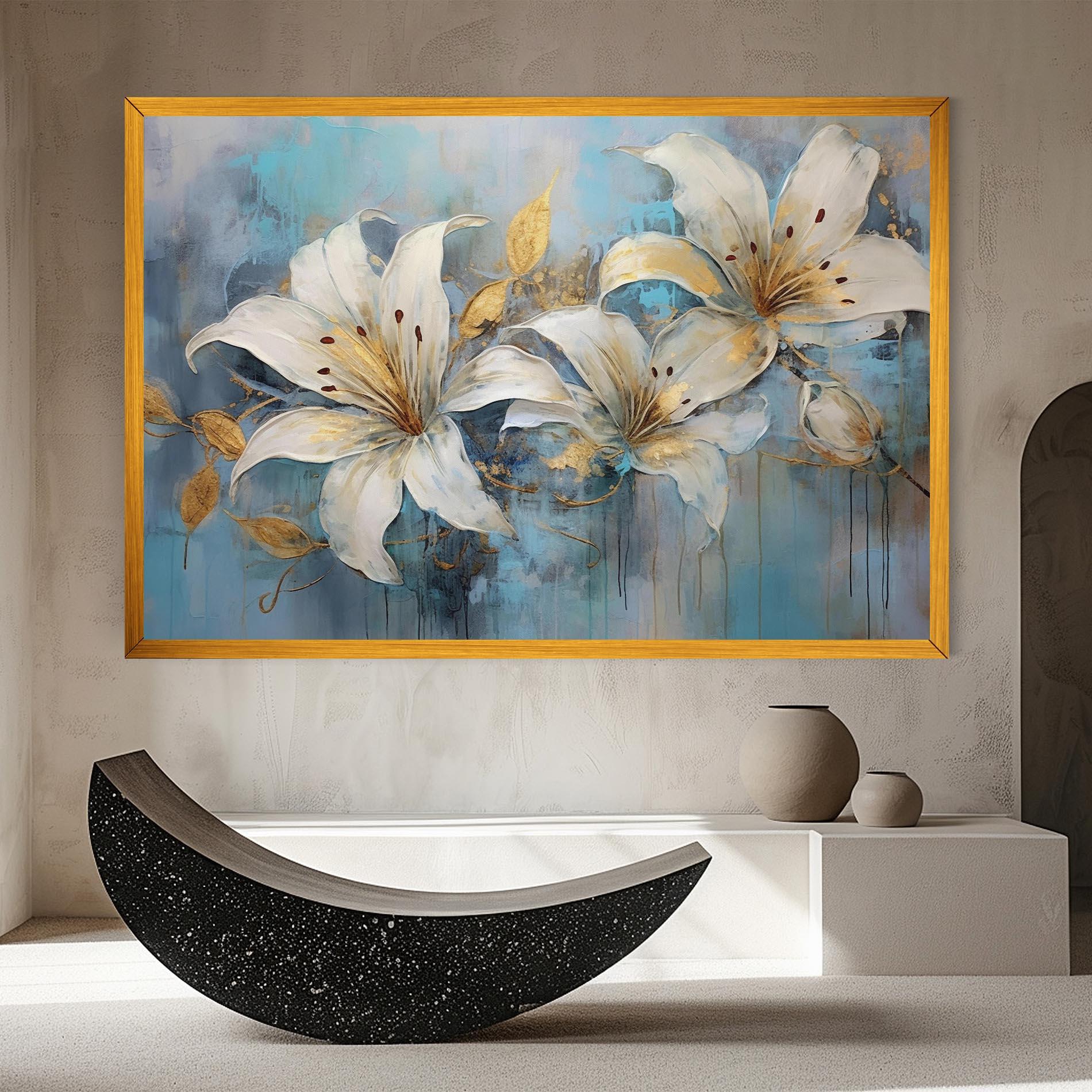 Leinwandbild Lily With Gold Painting mockup 8