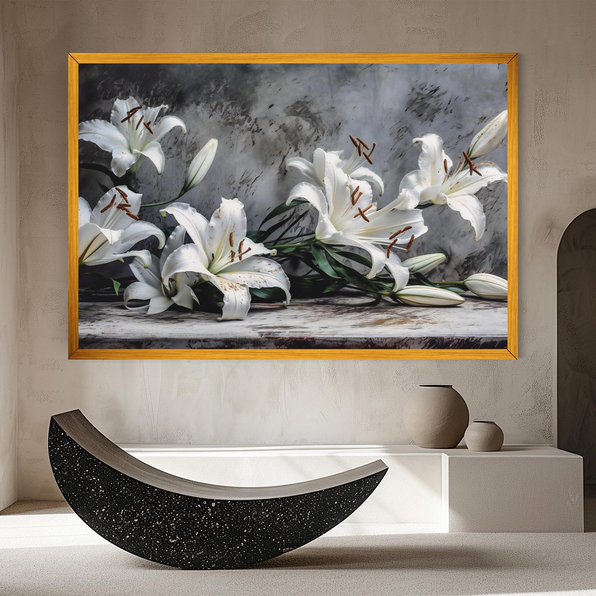 Leinwandbild White Pretty Lily On Grey mockup 8