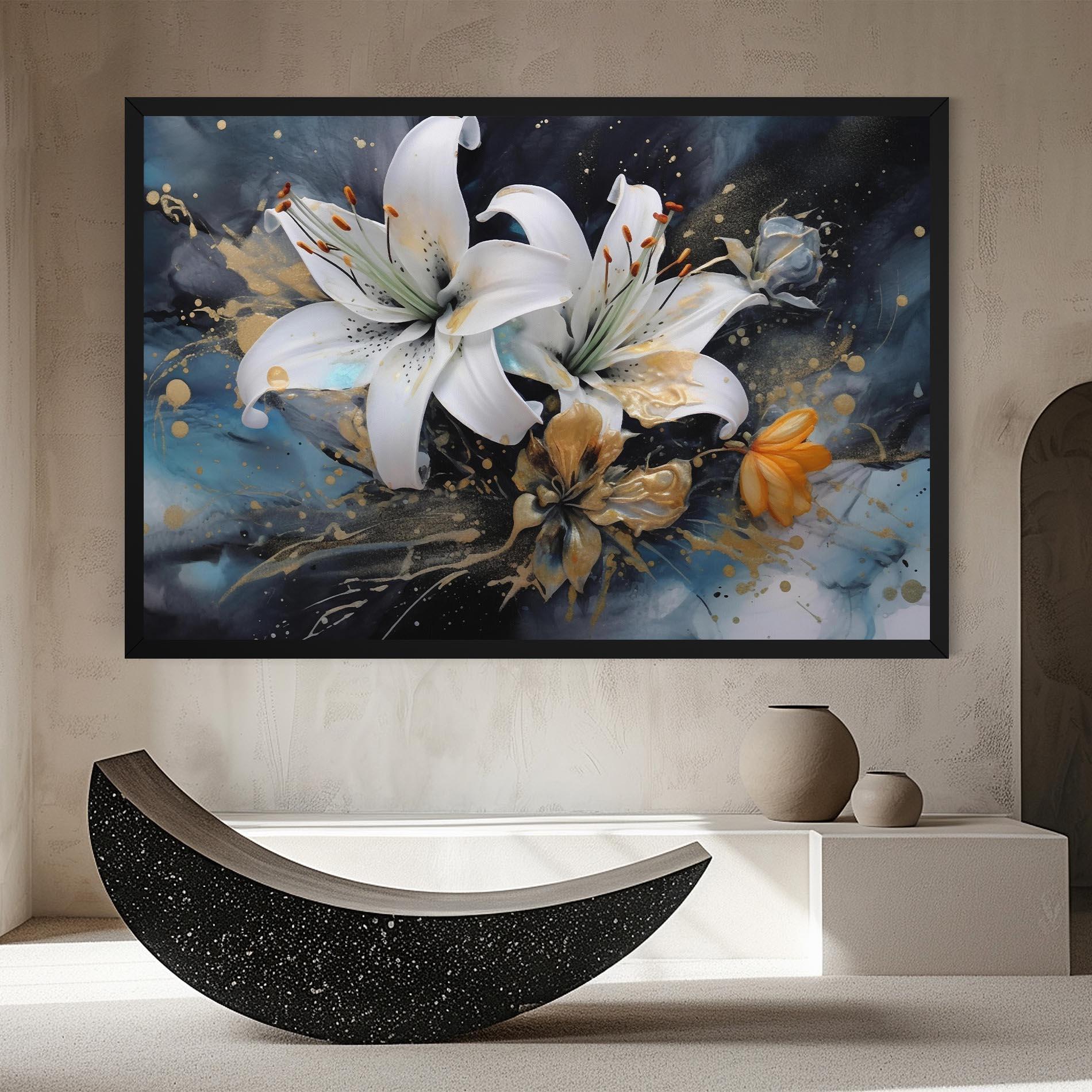 Leinwandbild Lily On Blue Painting mockup 8