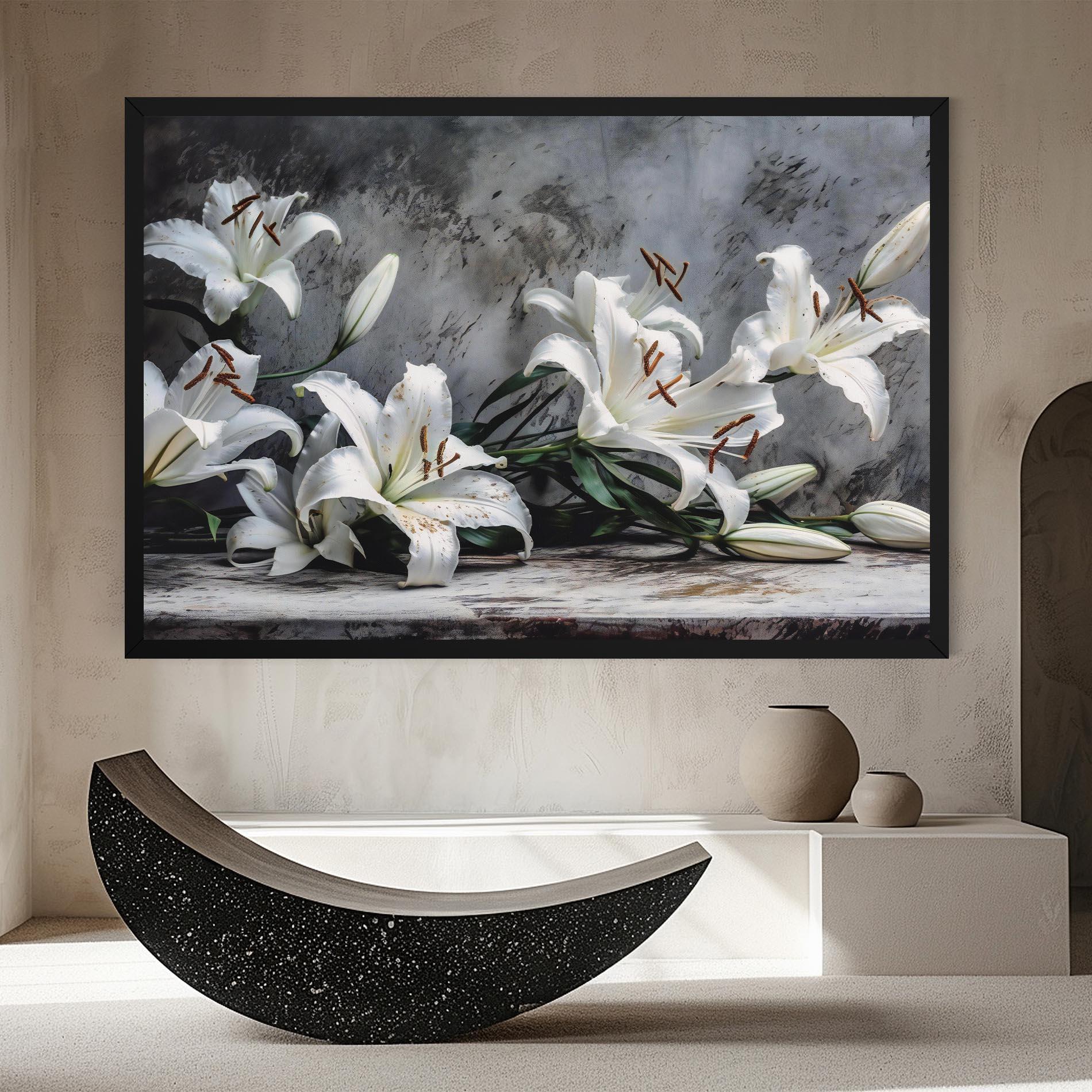 Leinwandbild White Pretty Lily On Grey mockup 8