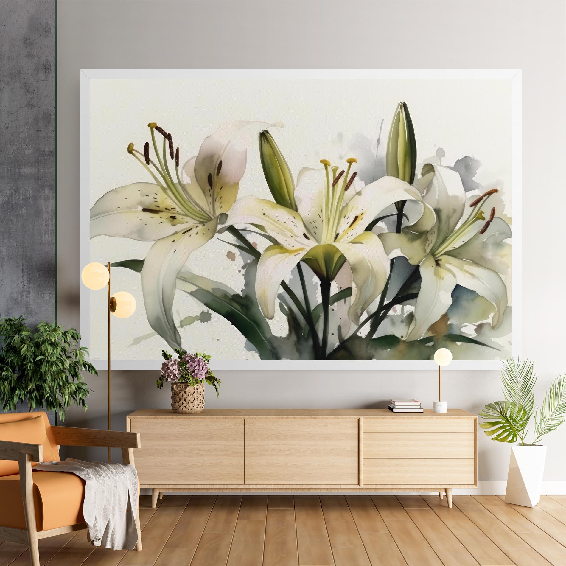 Leinwandbild Cute White Lily Painting mockup 9