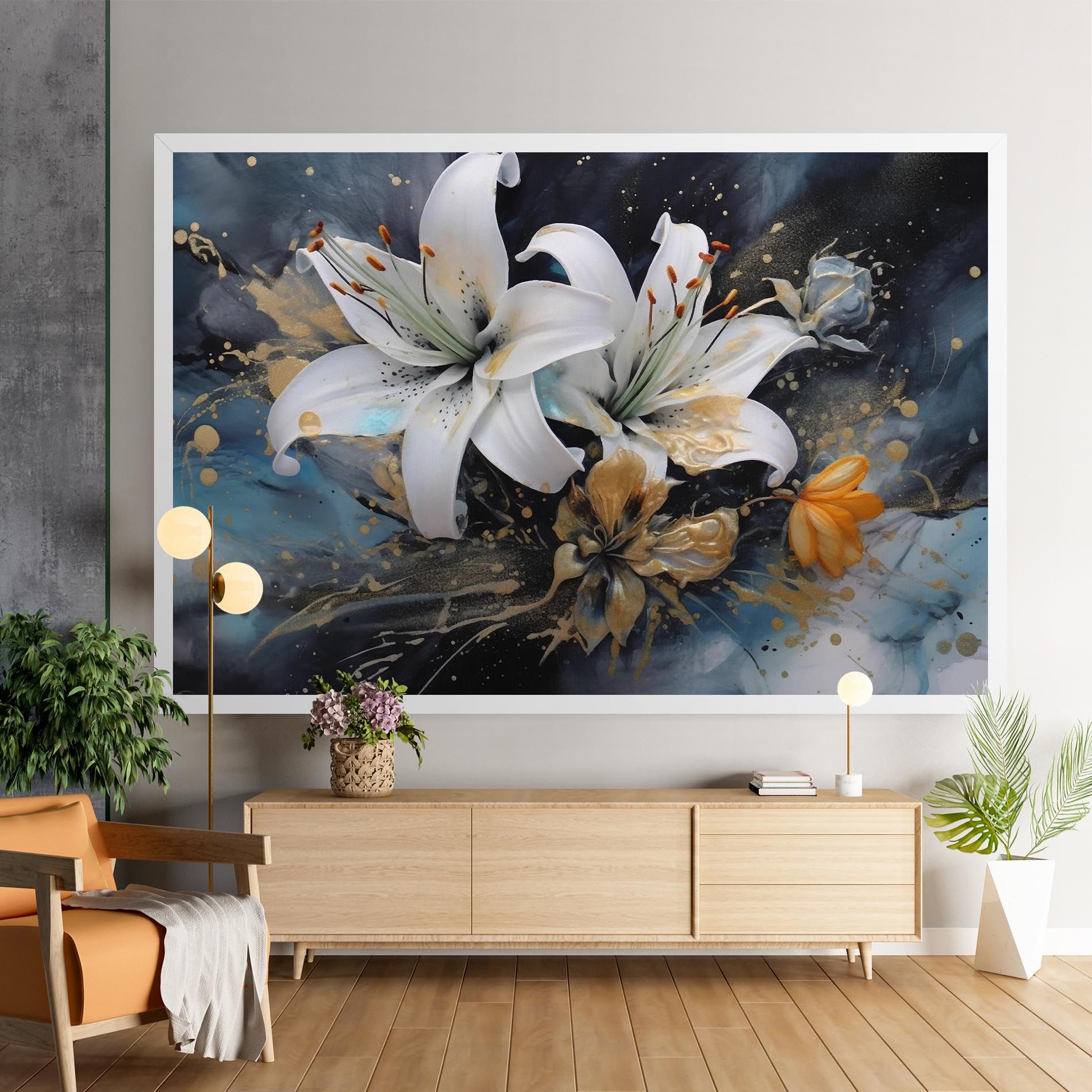 Lily On Blue Painting mockup 9