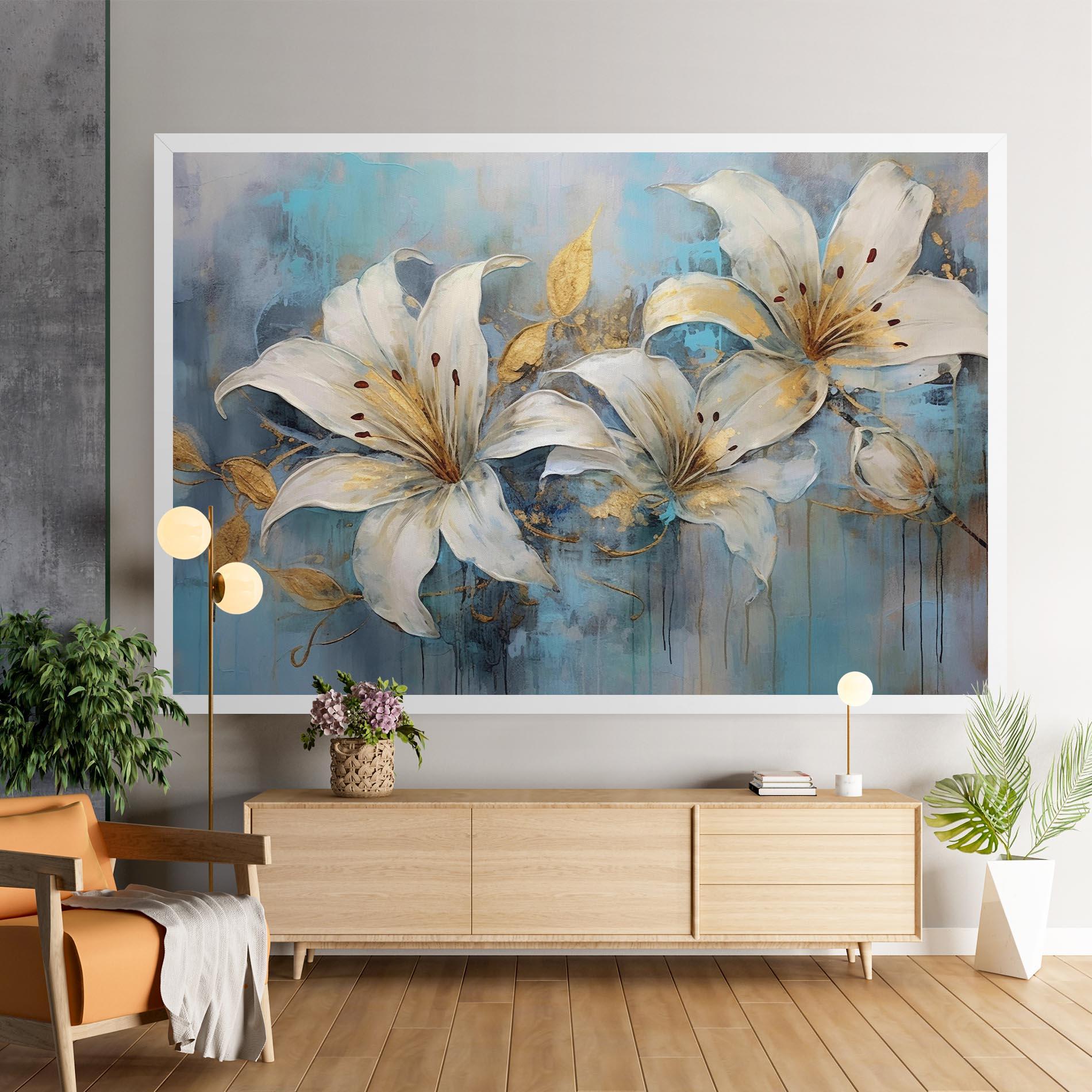 Leinwandbild Lily With Gold Painting mockup 9