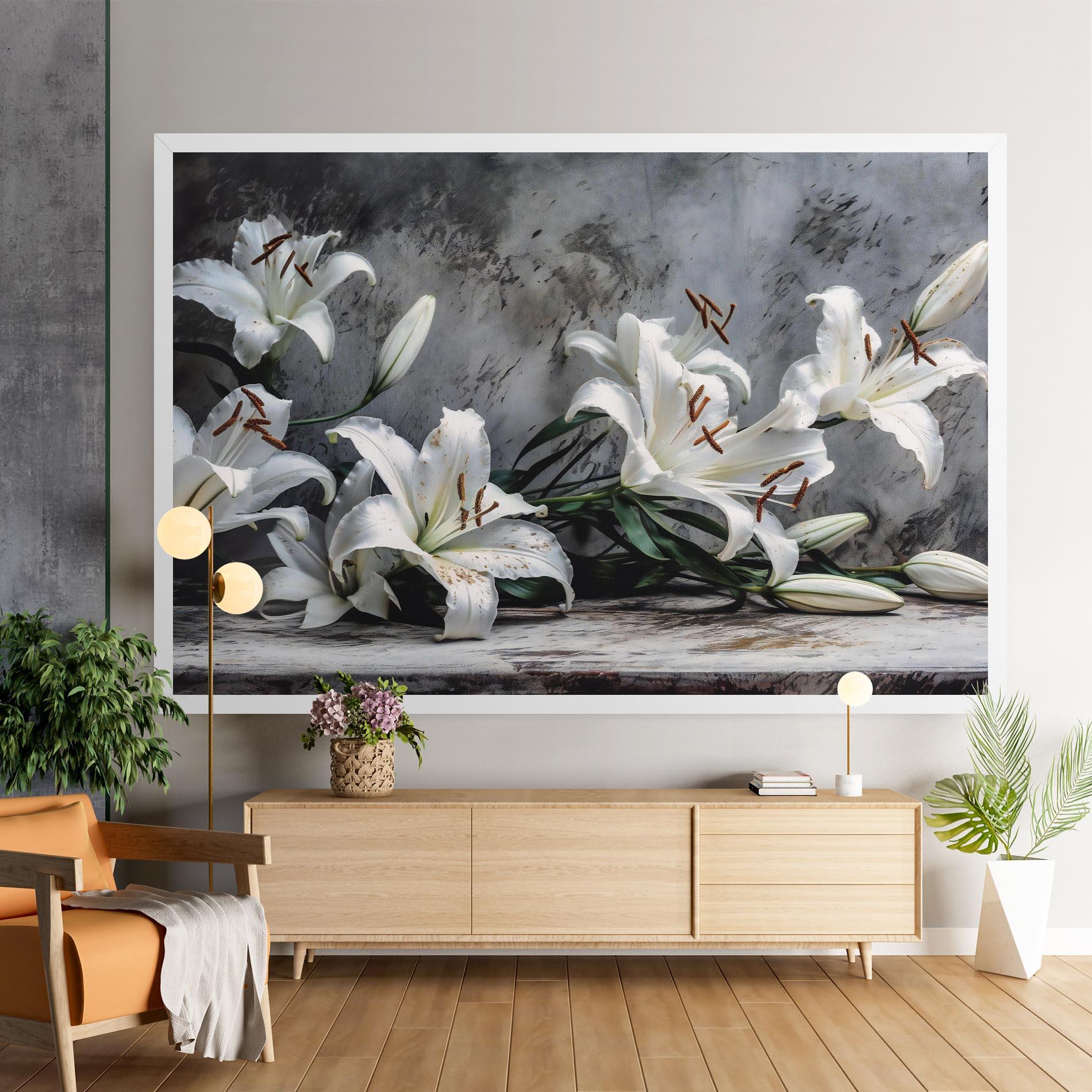 Leinwandbild White Pretty Lily On Grey mockup 9