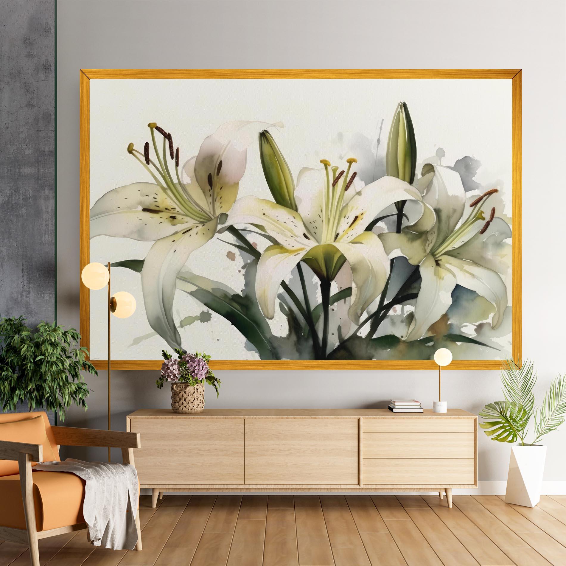 Leinwandbild Cute White Lily Painting mockup 9