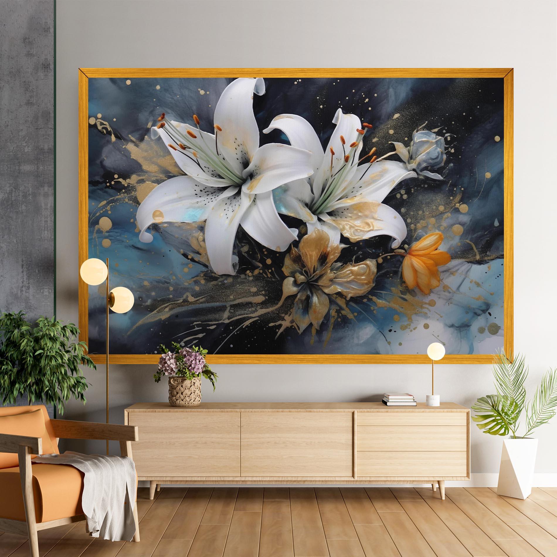 Leinwandbild Lily On Blue Painting mockup 9