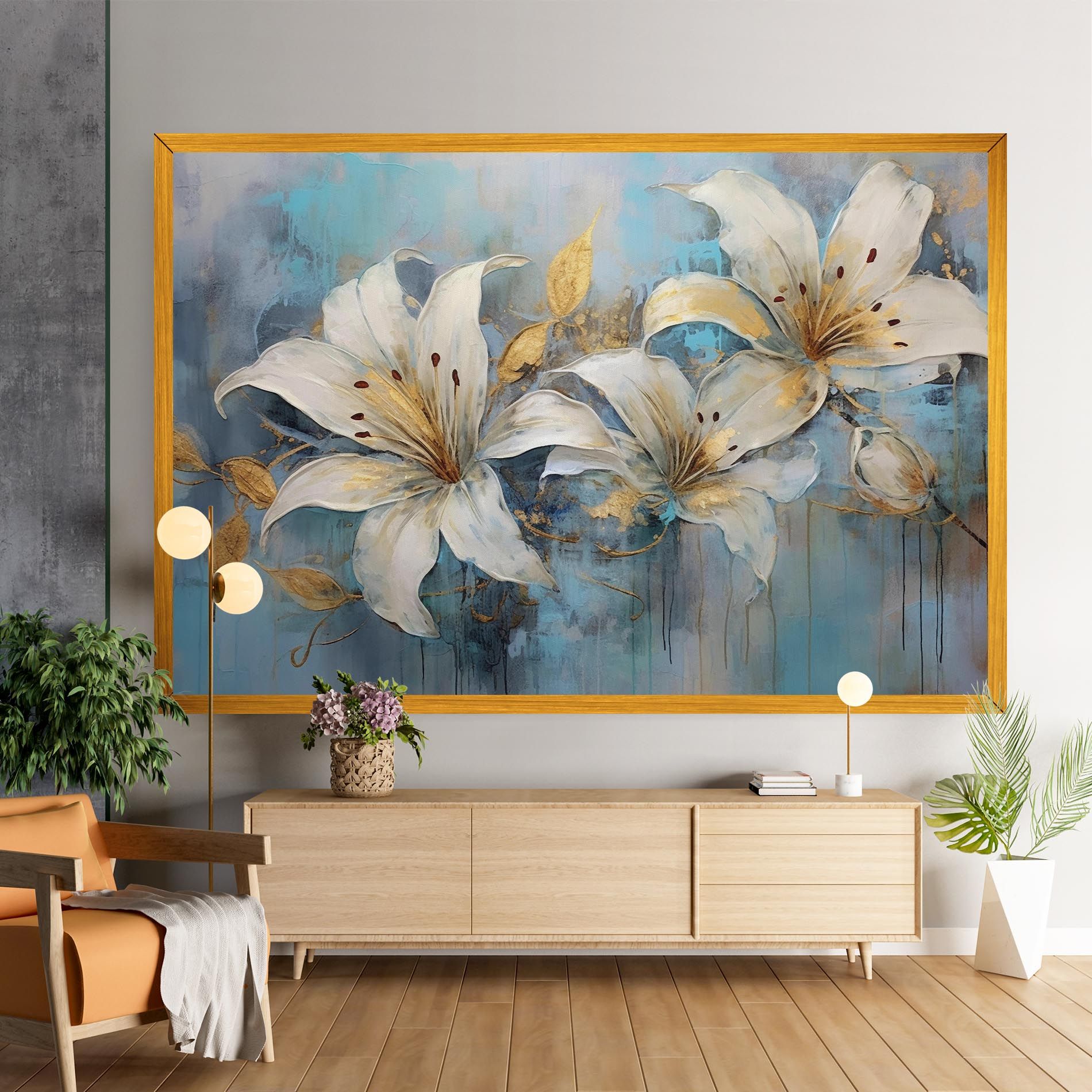 Lily With Gold Painting mockup 9