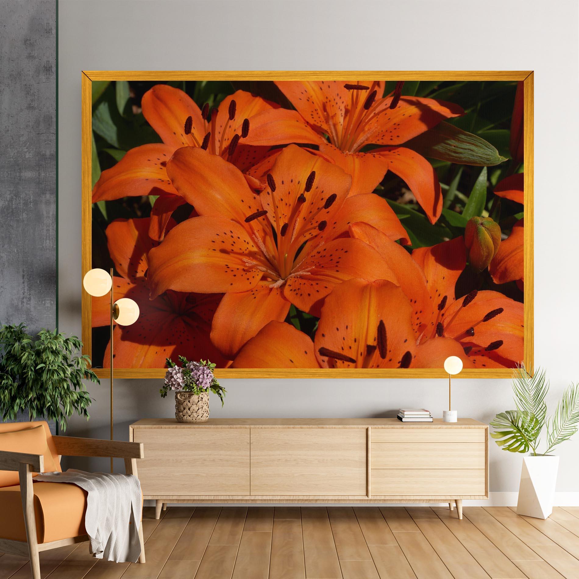 Leinwandbild Orange Lily In The Sun mockup 9