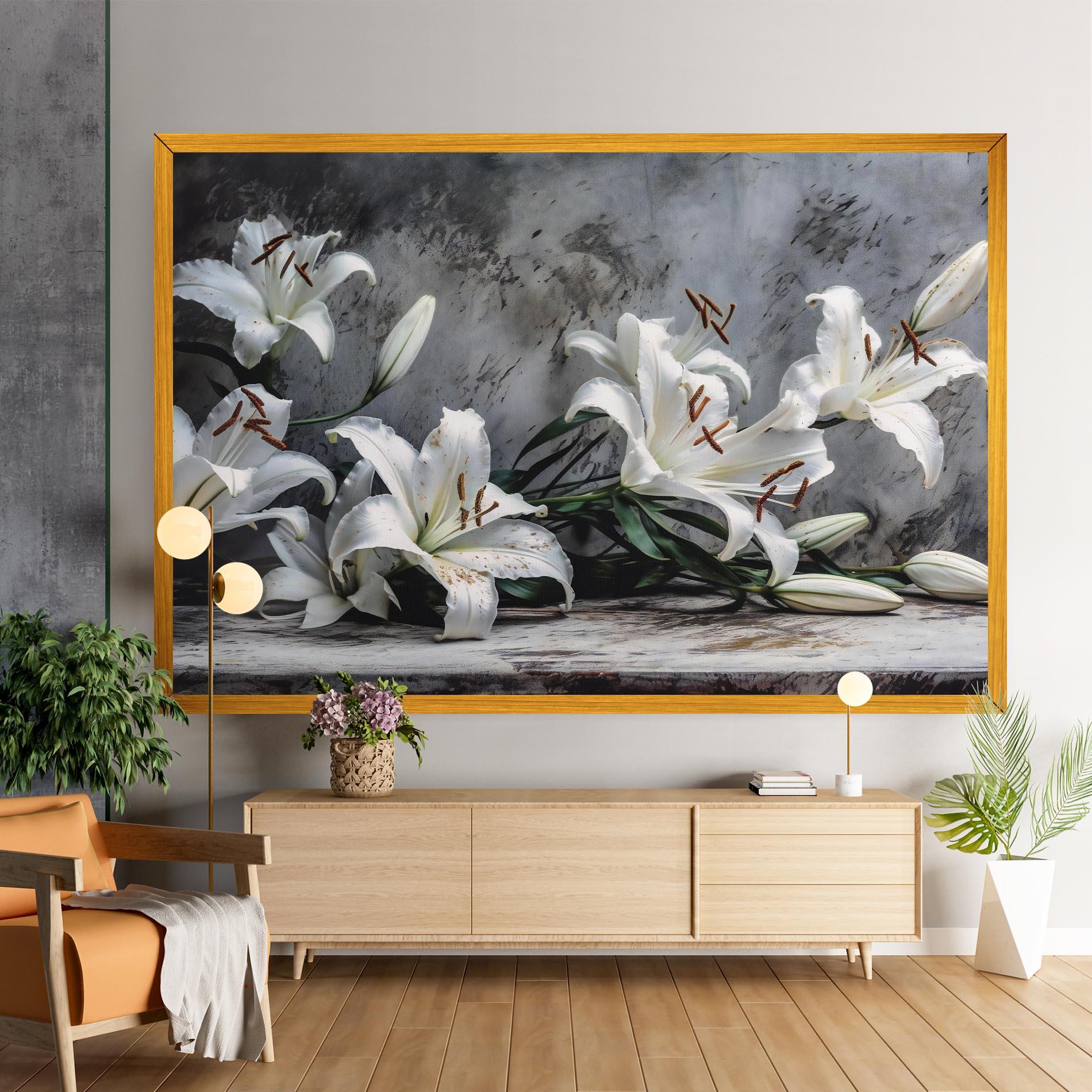 Leinwandbild White Pretty Lily On Grey mockup 9