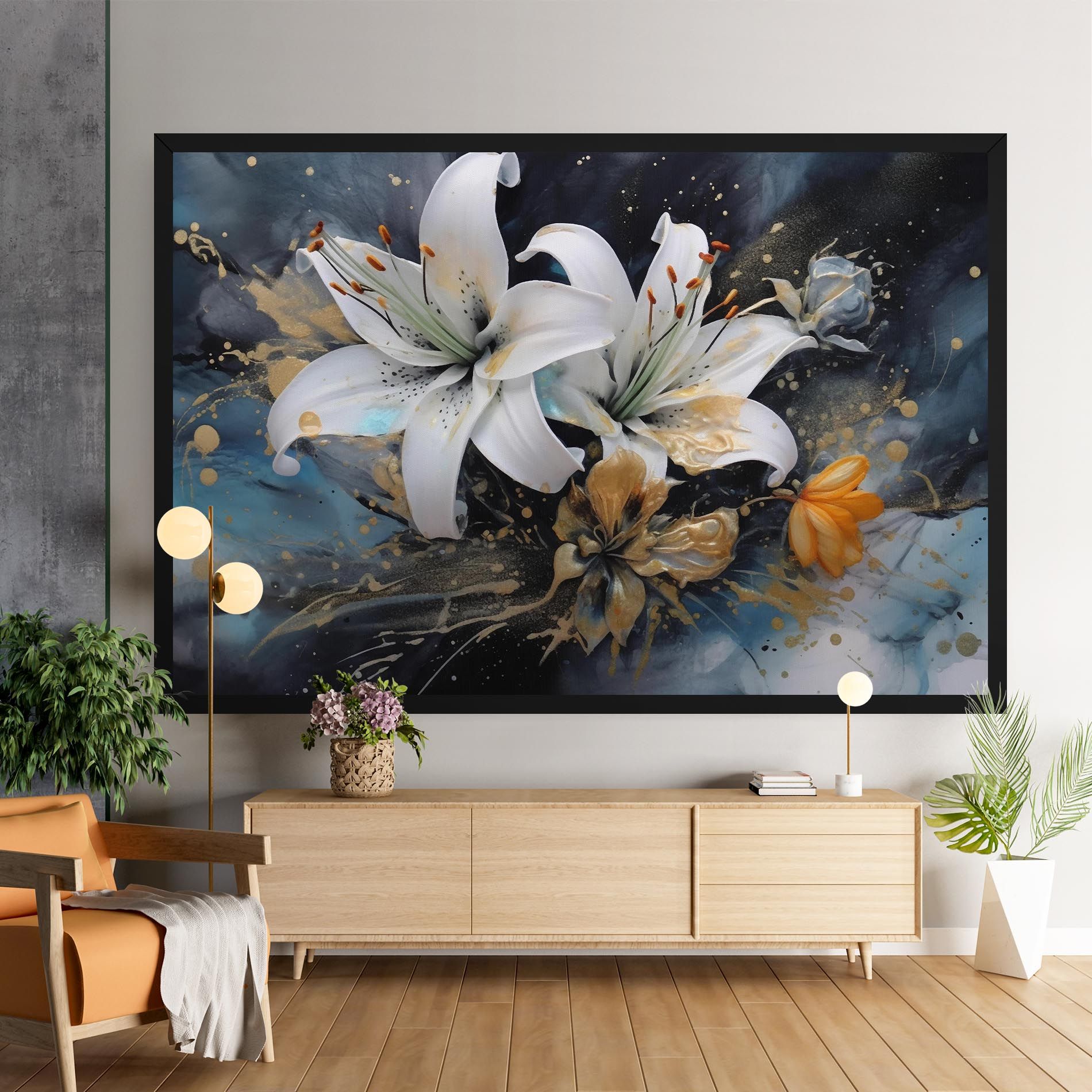 Lily On Blue Painting mockup 9