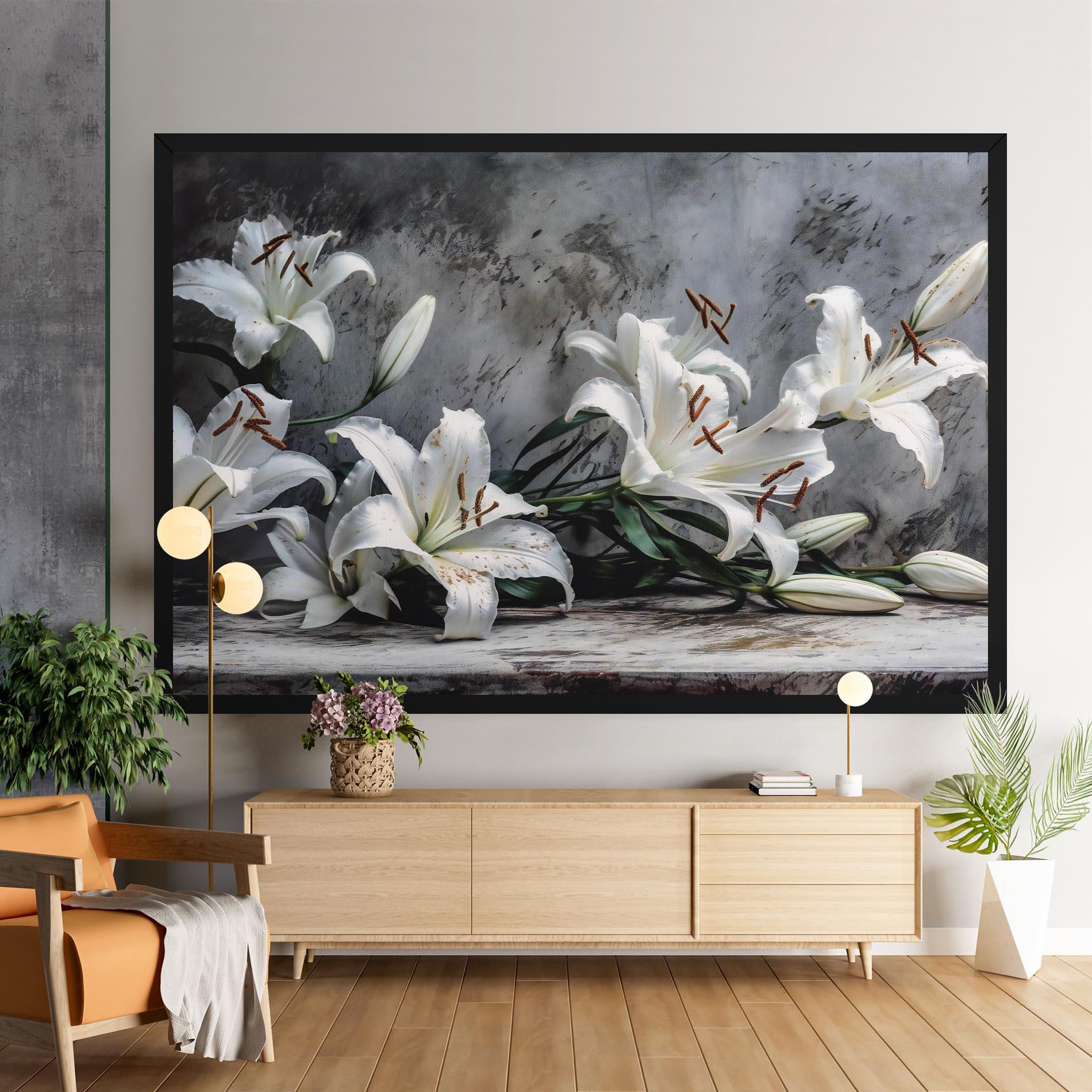 Leinwandbild White Pretty Lily On Grey mockup 9