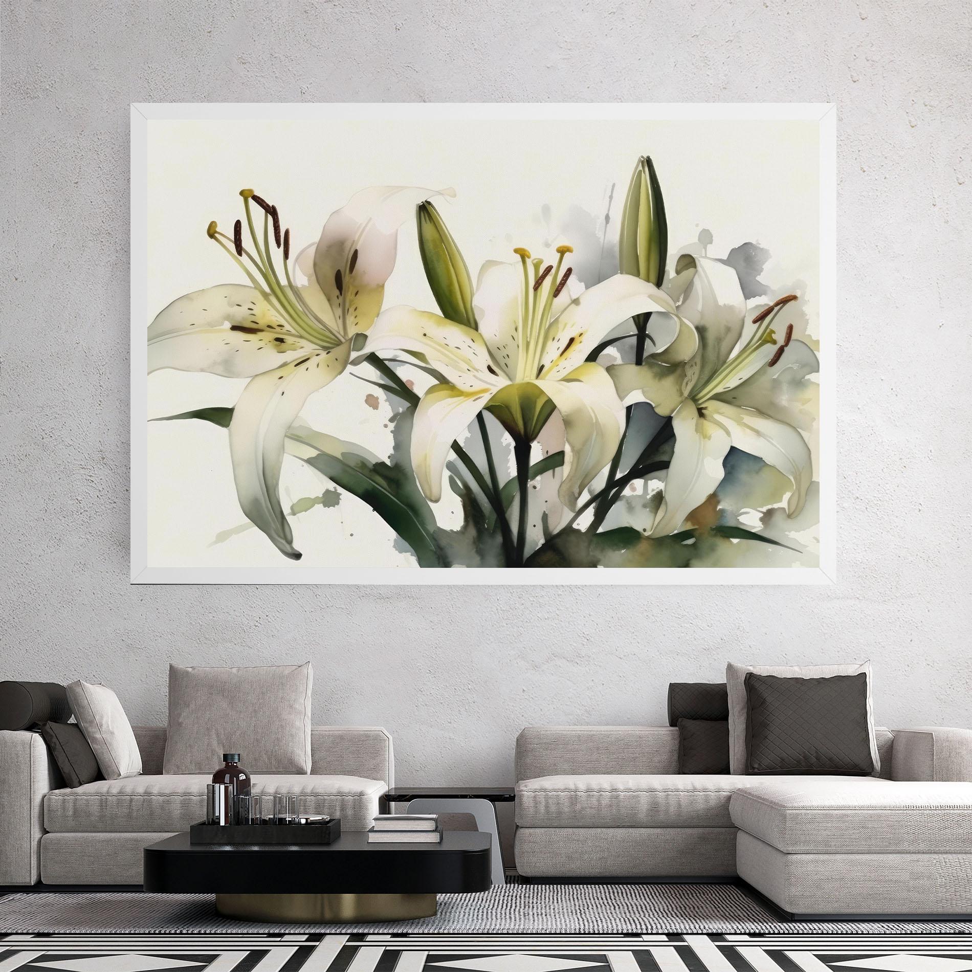 Leinwandbild Cute White Lily Painting mockup 2