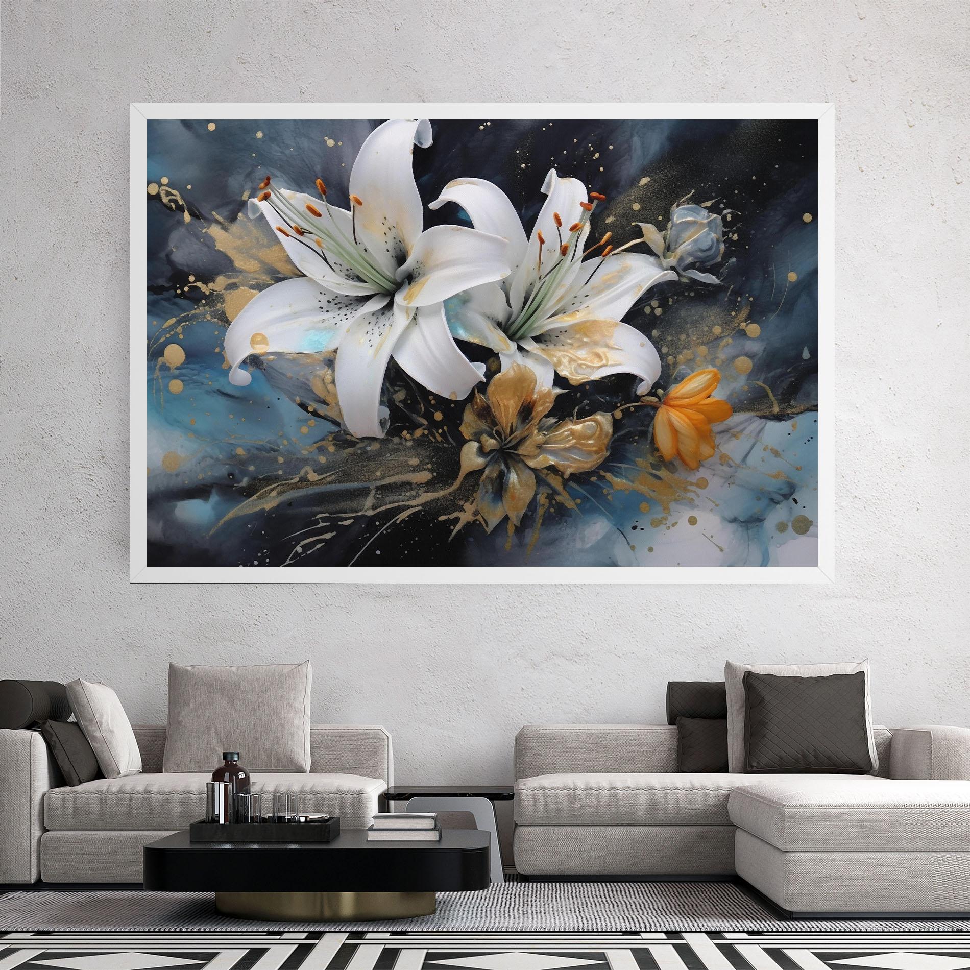 Leinwandbild Lily On Blue Painting mockup 2