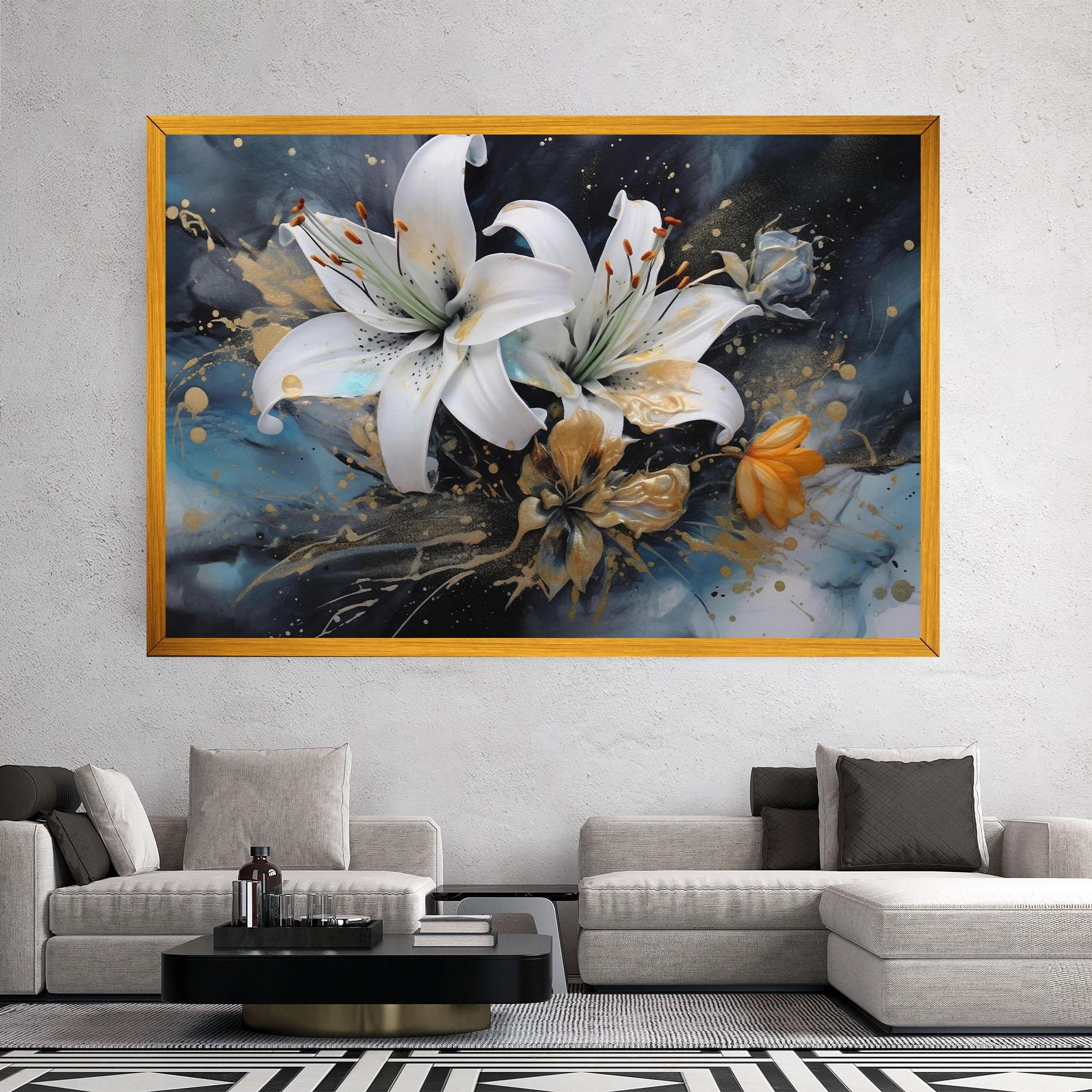 Leinwandbild Lily On Blue Painting mockup 2