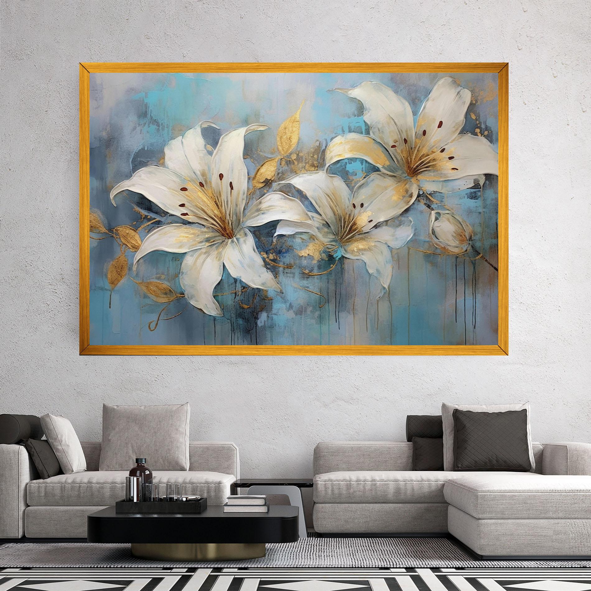 Leinwandbild Lily With Gold Painting mockup 2