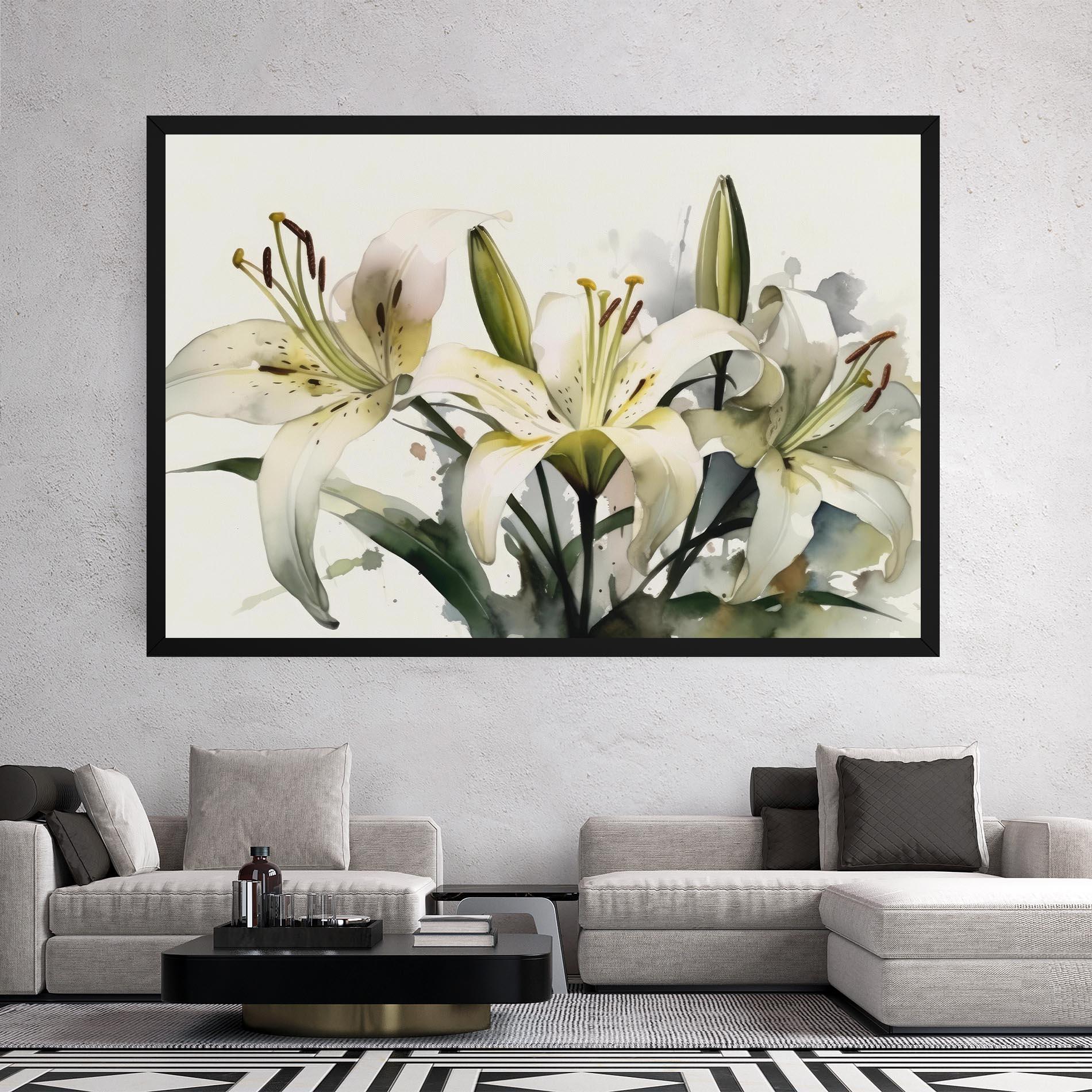 Leinwandbild Cute White Lily Painting mockup 2
