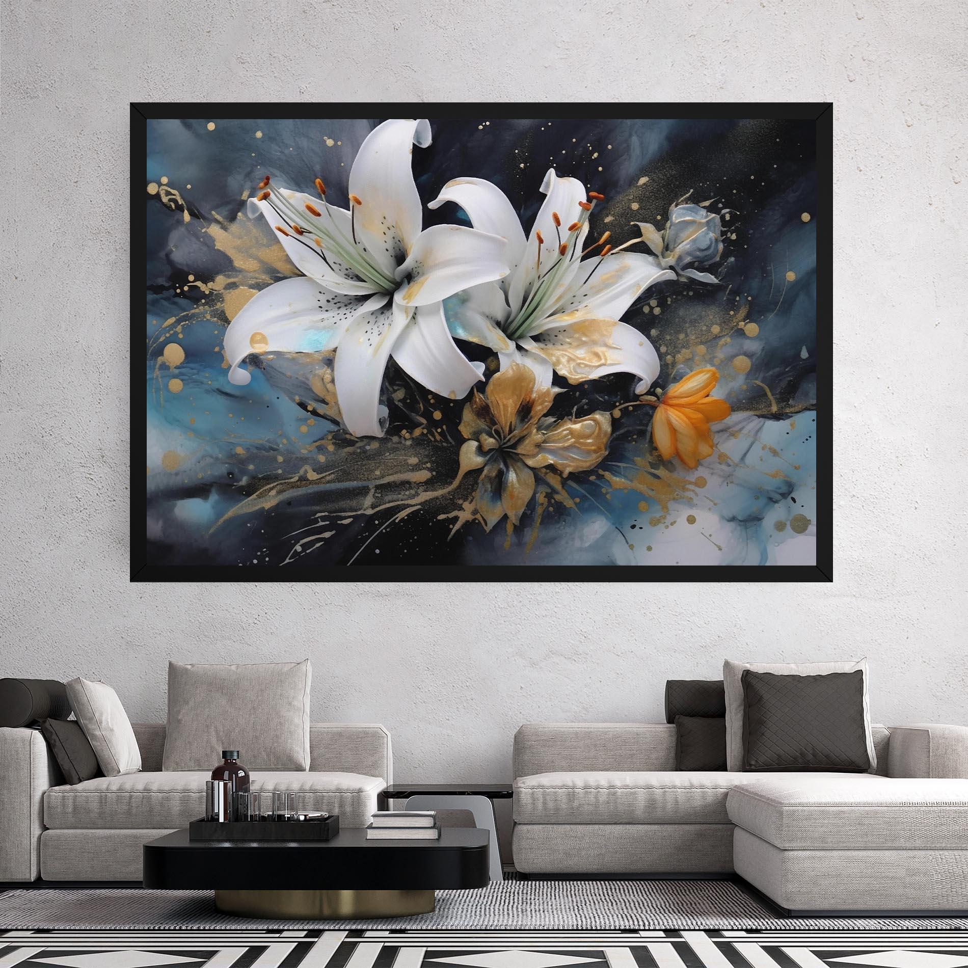 Leinwandbild Lily On Blue Painting mockup 2