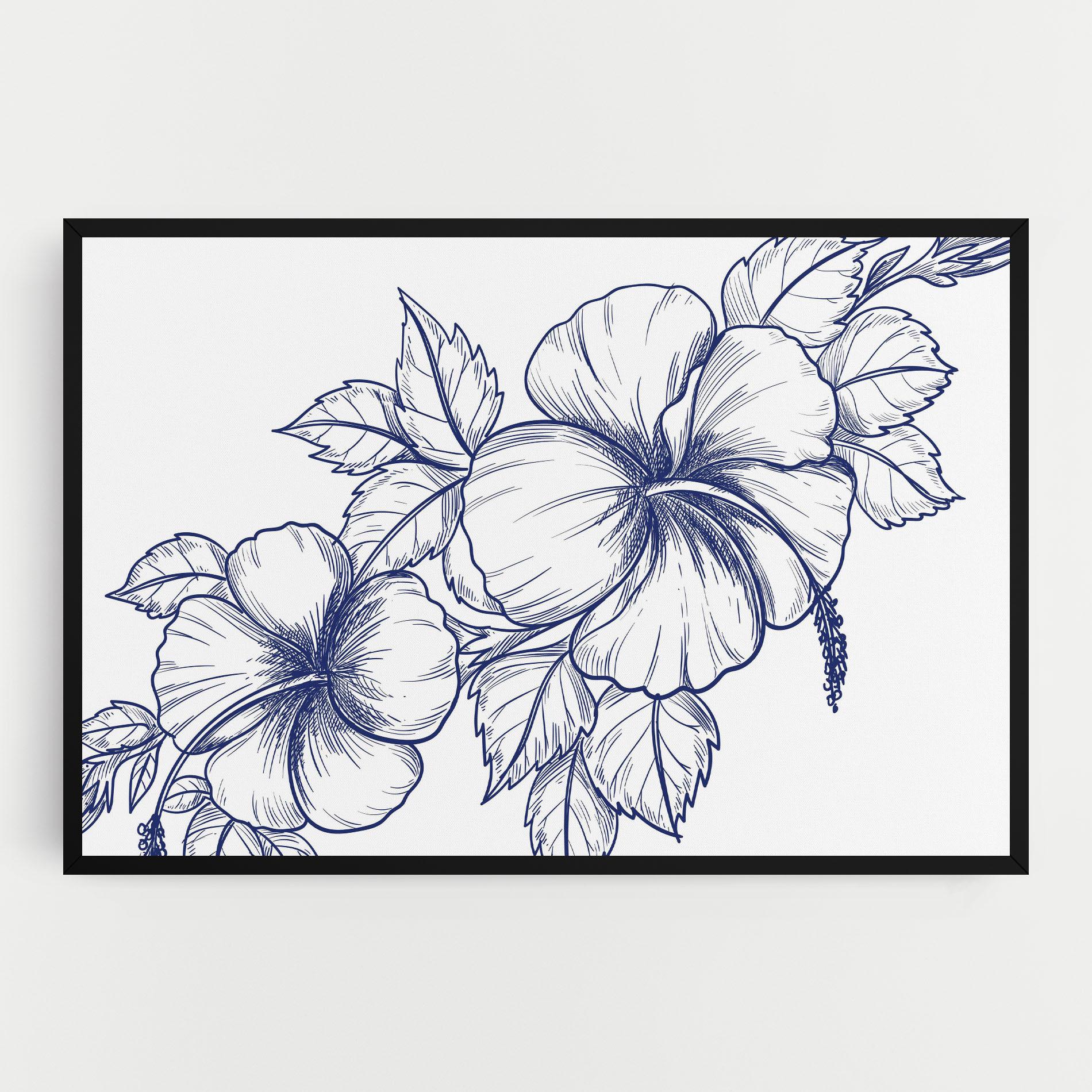 Leinwandbild Dark Blue Line Flower mockup 0