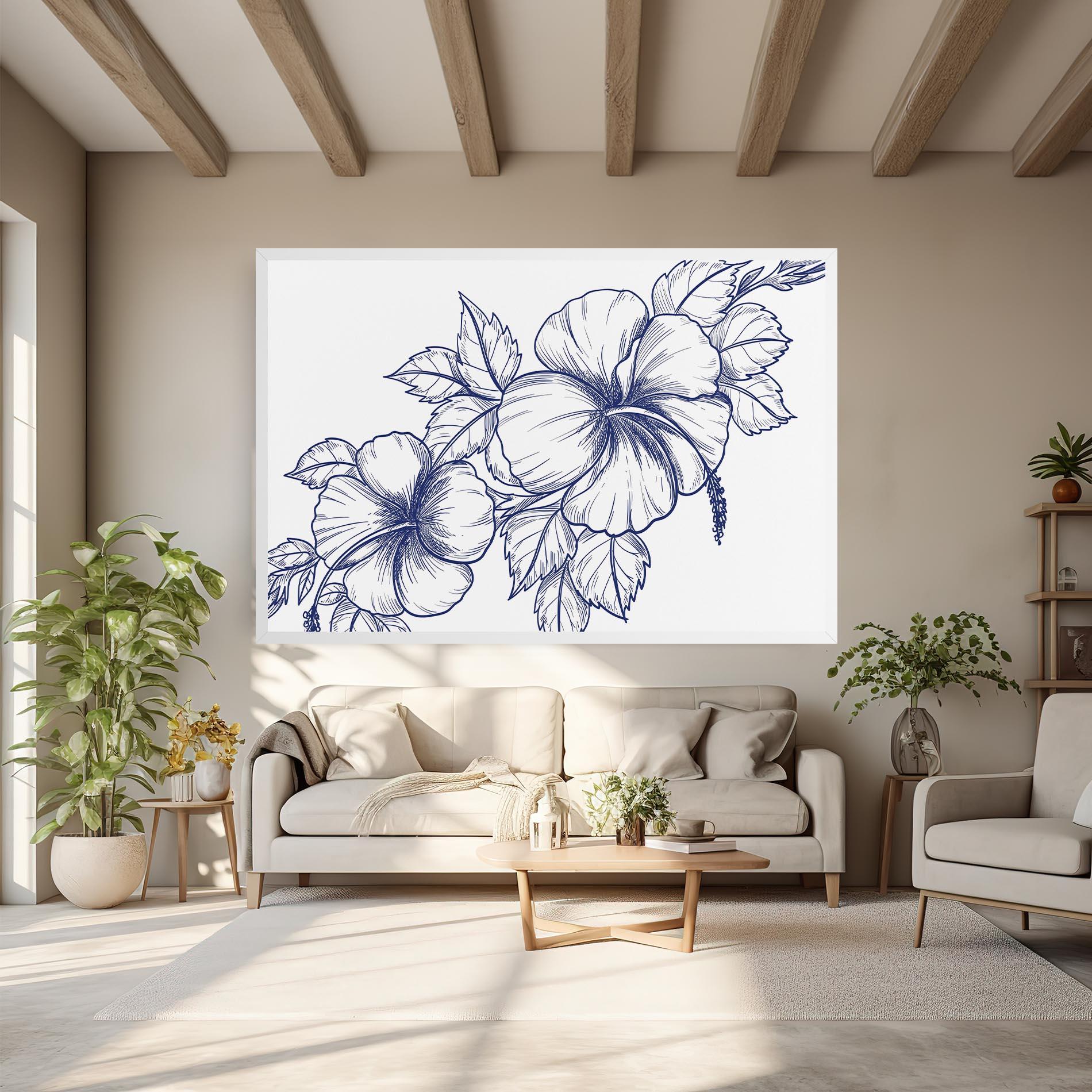 Leinwandbild Dark Blue Line Flower mockup 6