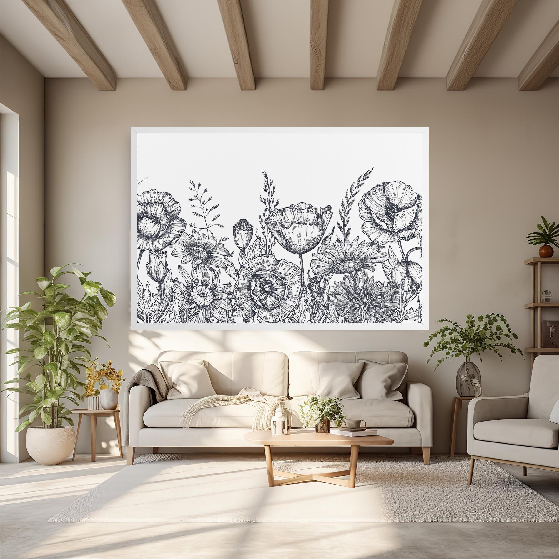 Leinwandbild Flower Grey Line mockup 6