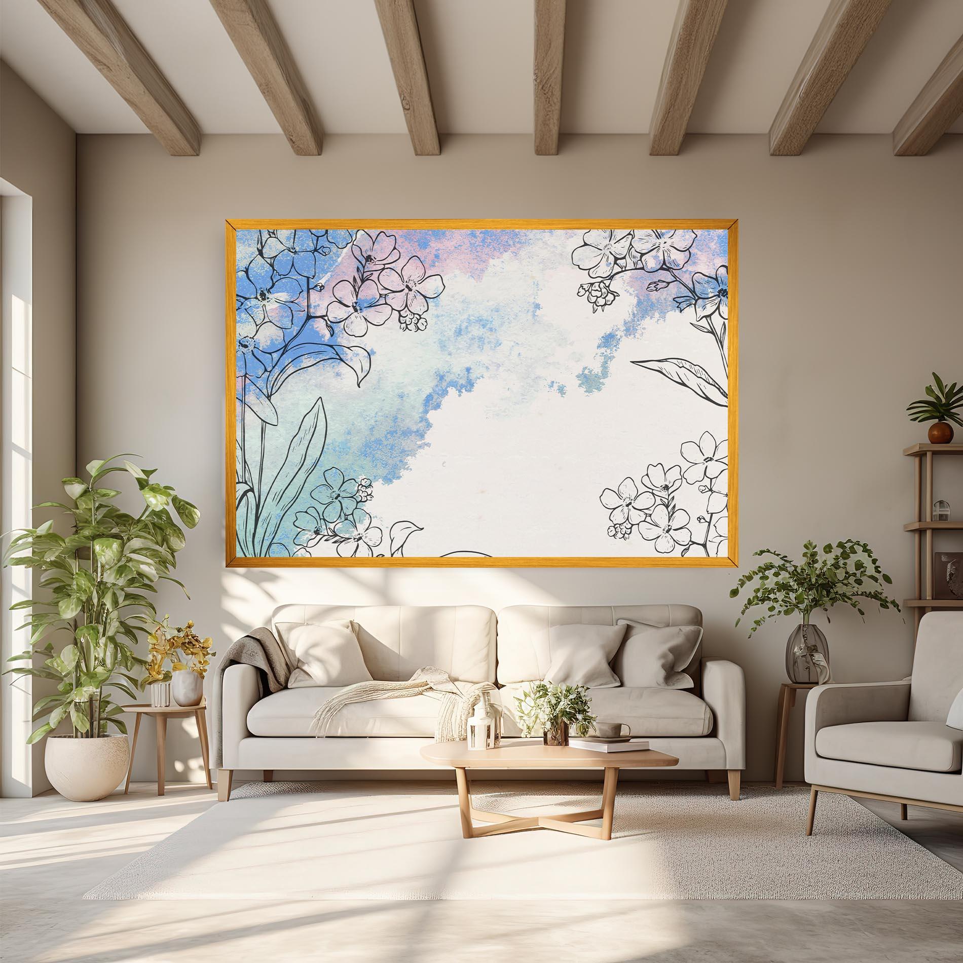 Leinwandbild Blue Watercolor Flower mockup 6