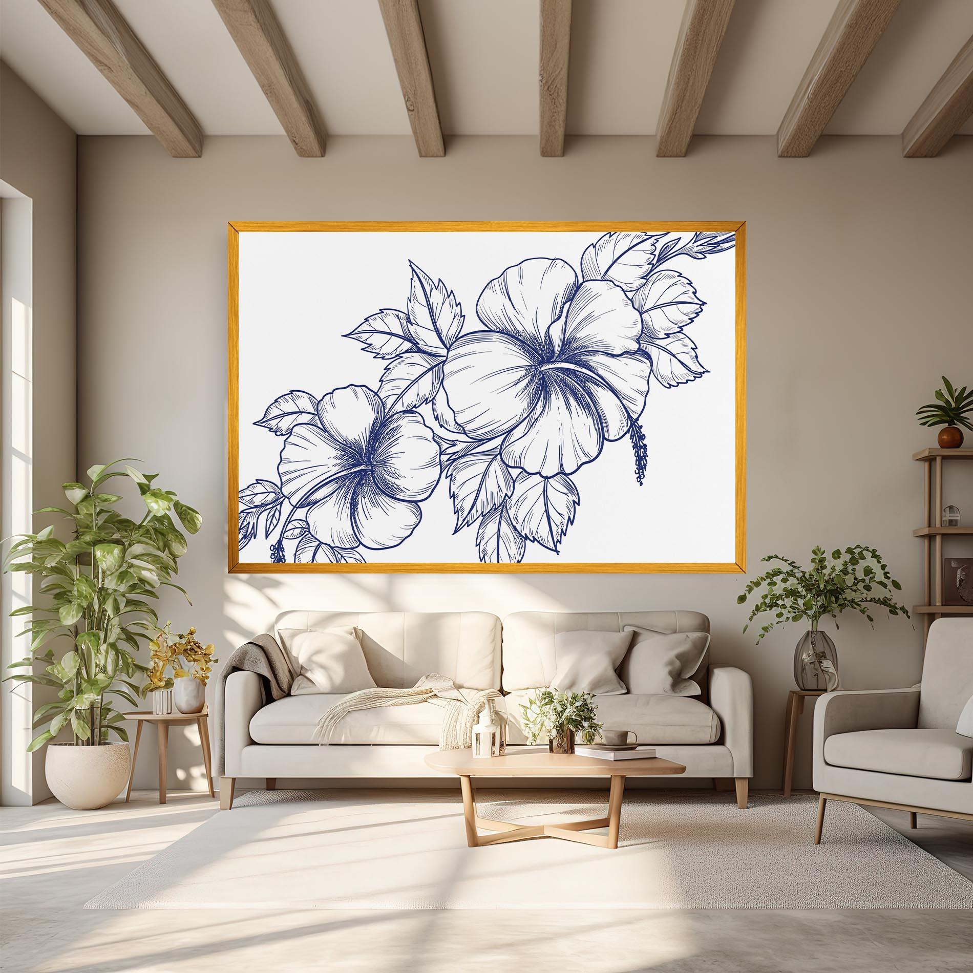 Leinwandbild Dark Blue Line Flower mockup 6