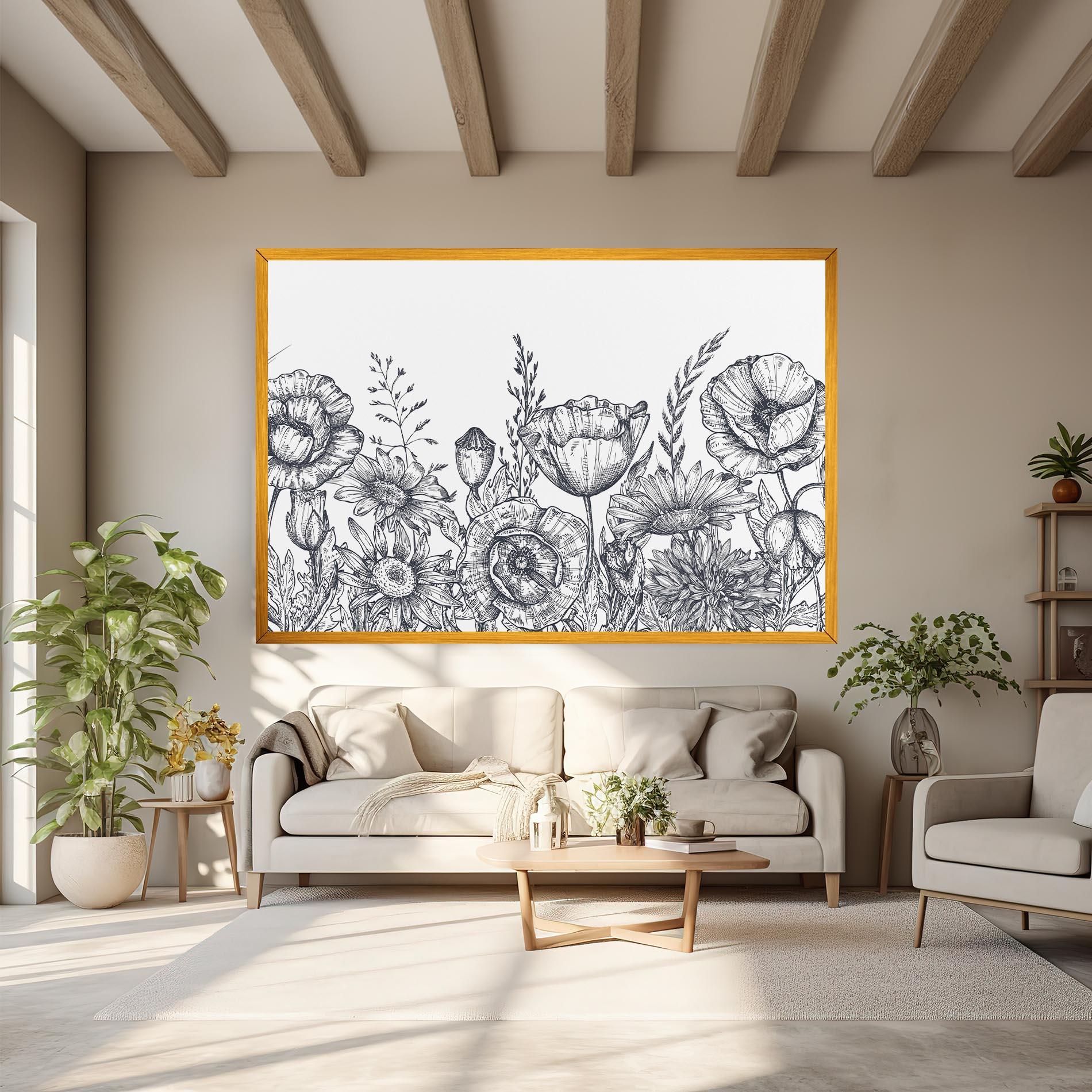 Leinwandbild Flower Grey Line mockup 6