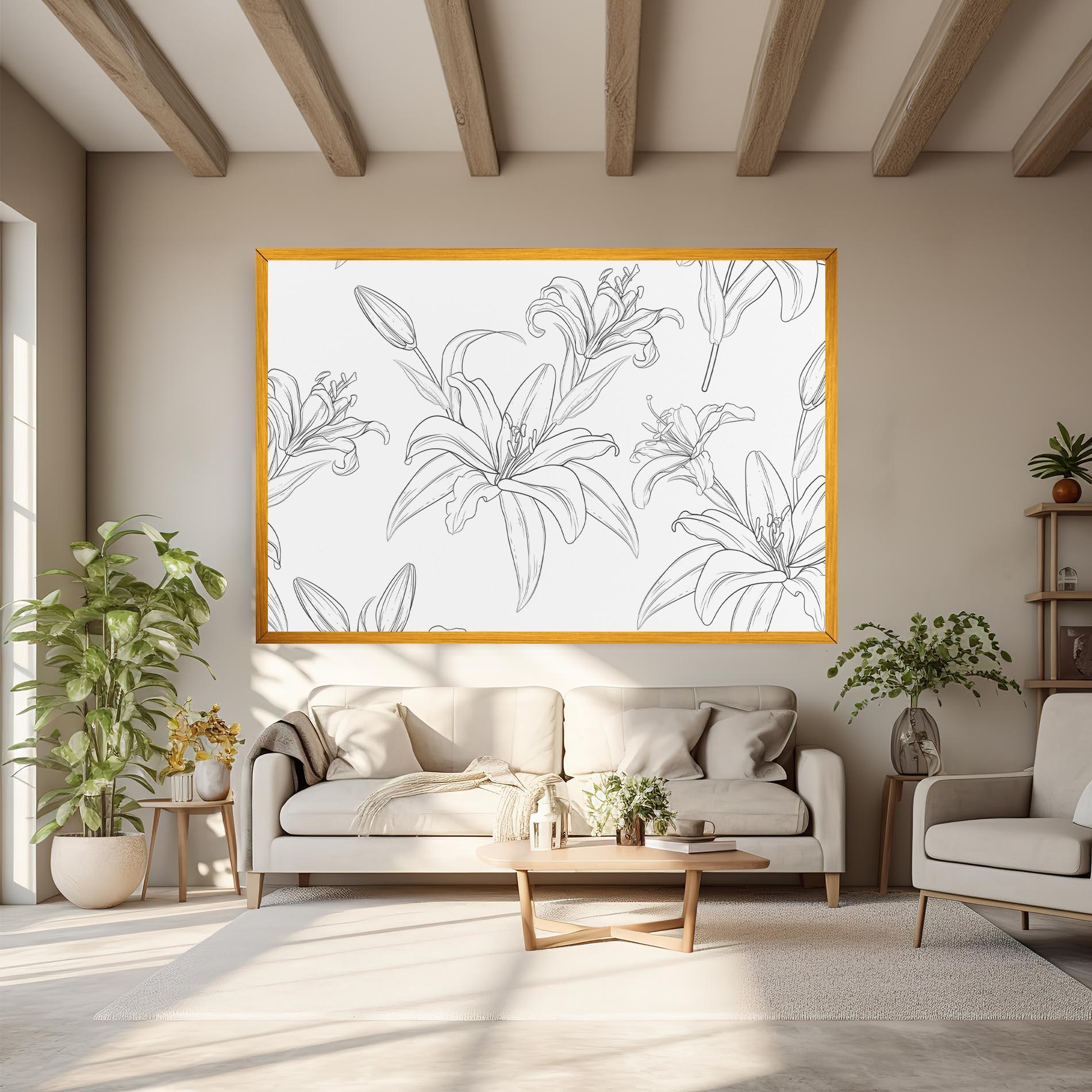 Leinwandbild Grey Line Flower mockup 6