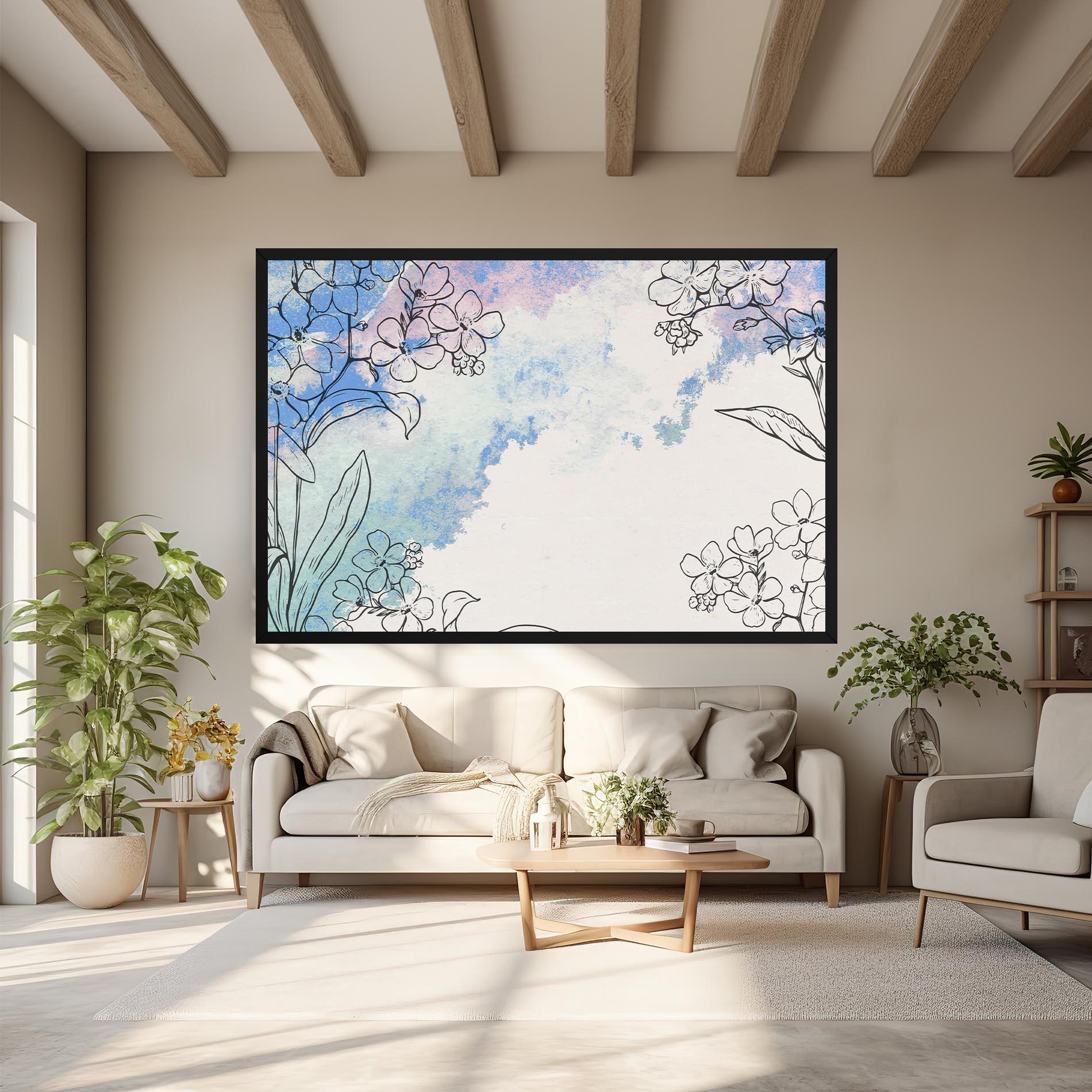 Leinwandbild Blue Watercolor Flower mockup 6