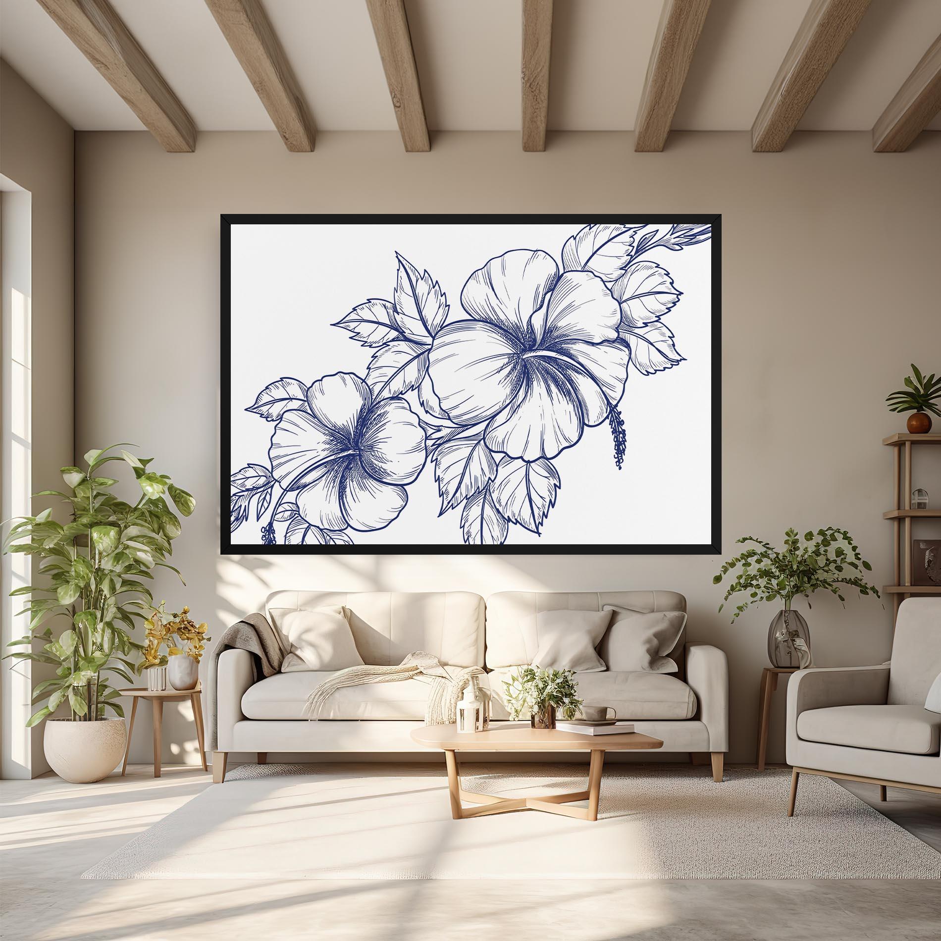 Leinwandbild Dark Blue Line Flower mockup 6
