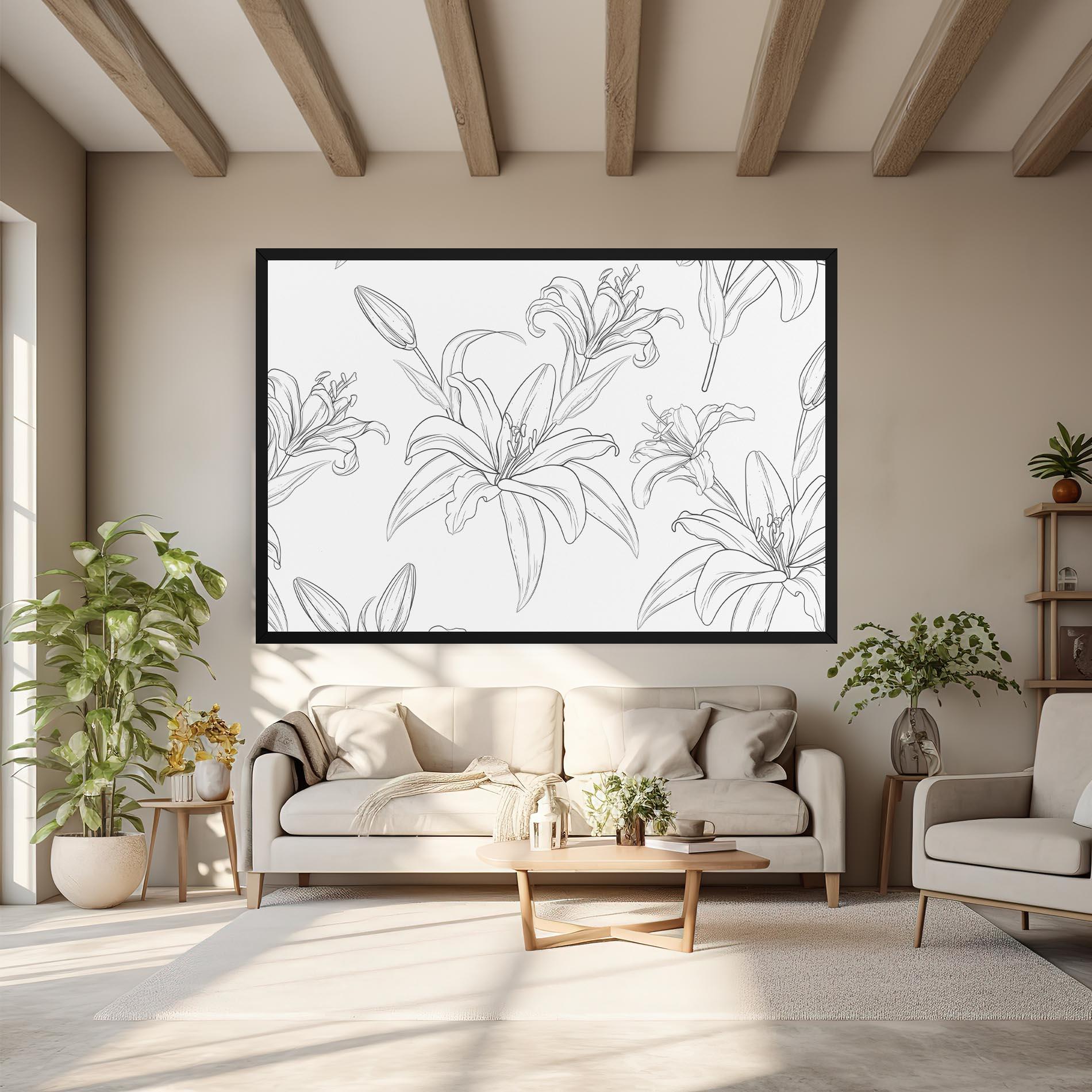 Leinwandbild Grey Line Flower mockup 6