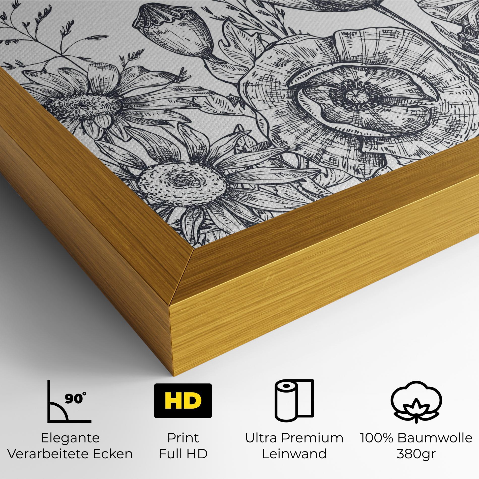 Leinwandbild Flower Grey Line mockup 4