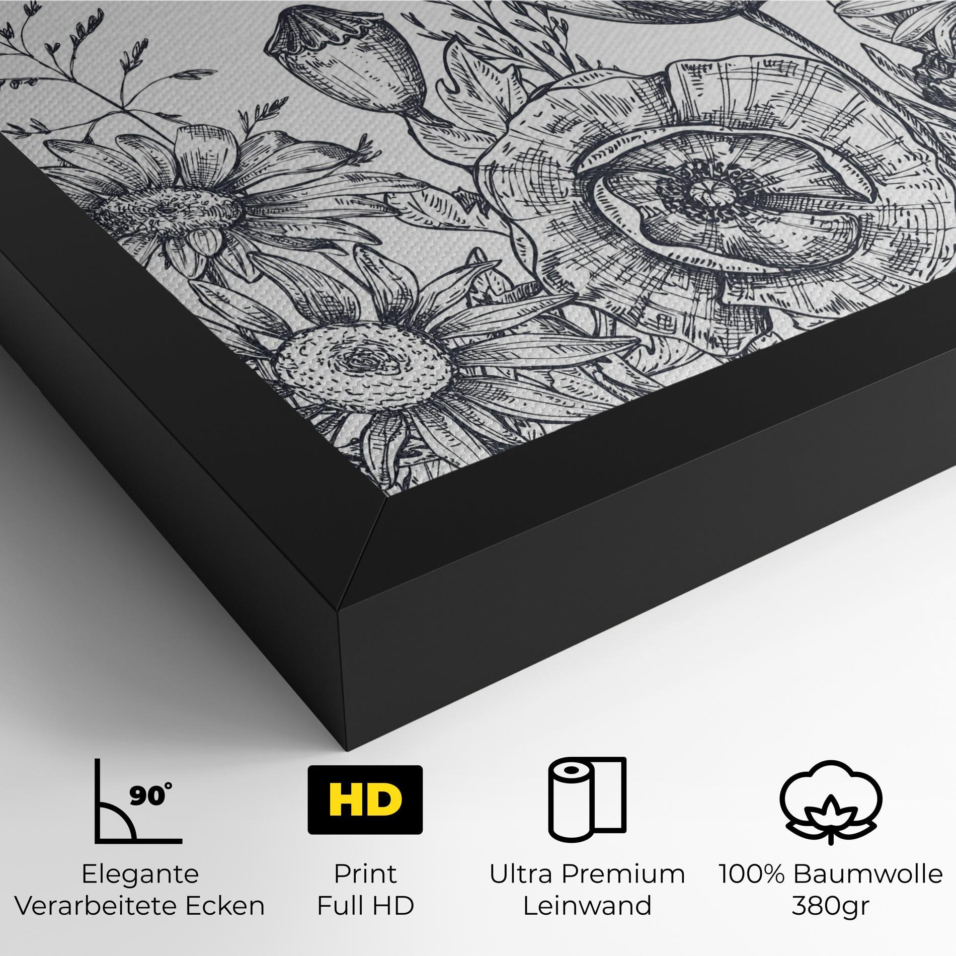 Leinwandbild Flower Grey Line mockup 4