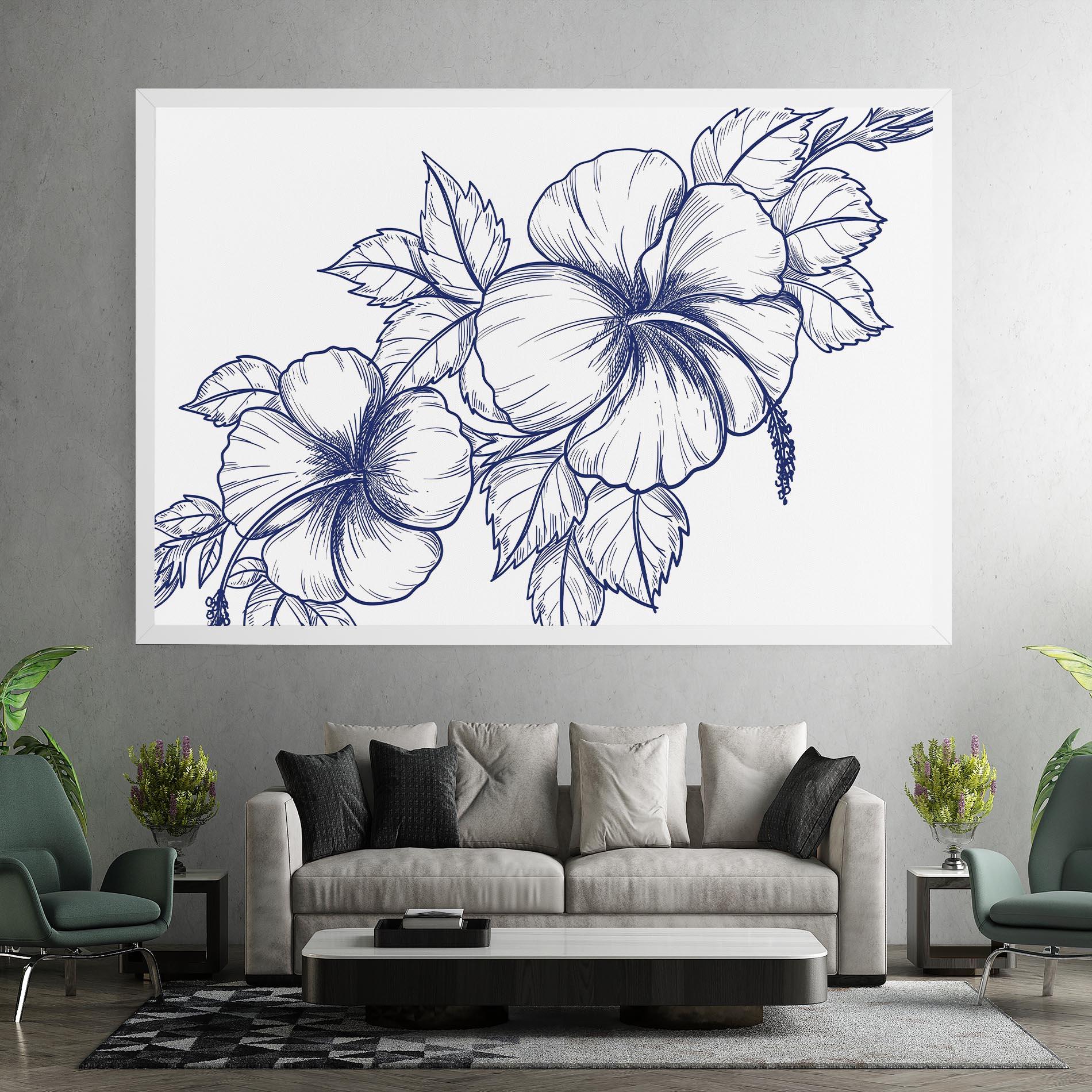 Leinwandbild Dark Blue Line Flower mockup 7
