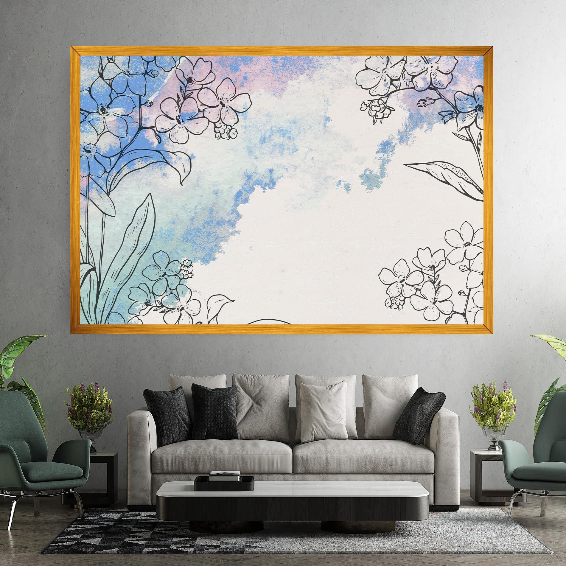 Leinwandbild Blue Watercolor Flower mockup 7