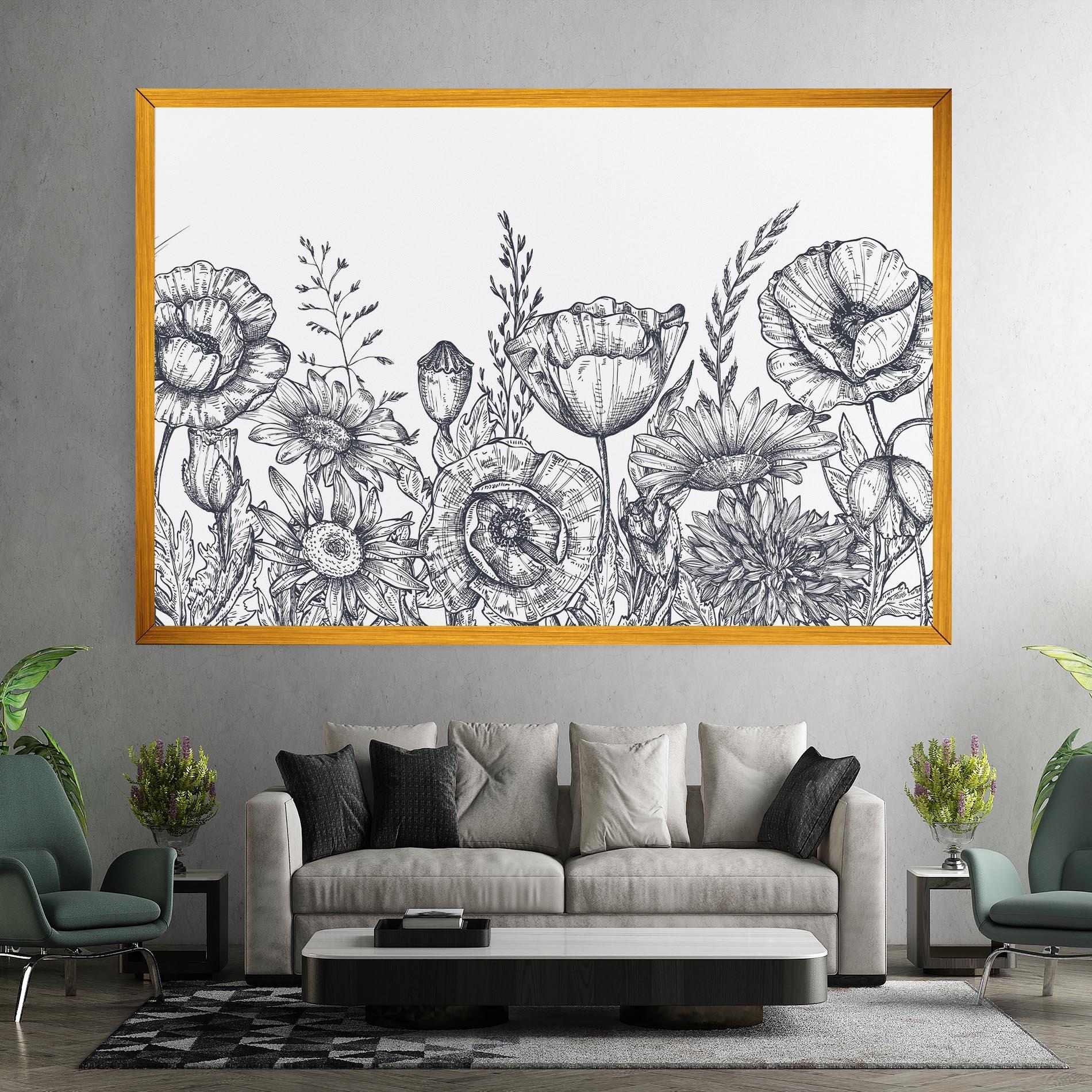 Leinwandbild Flower Grey Line mockup 7