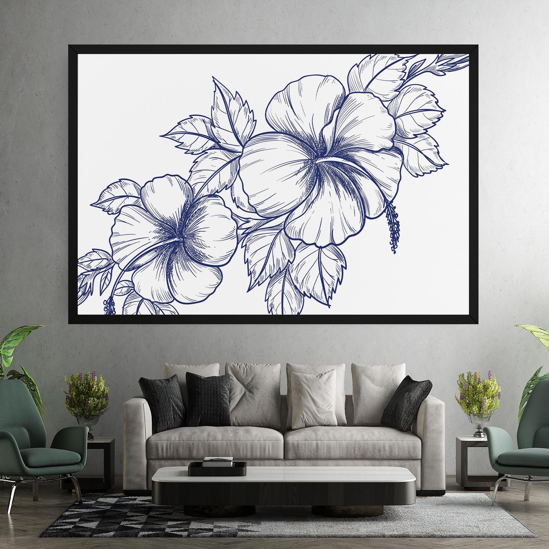 Leinwandbild Dark Blue Line Flower mockup 7