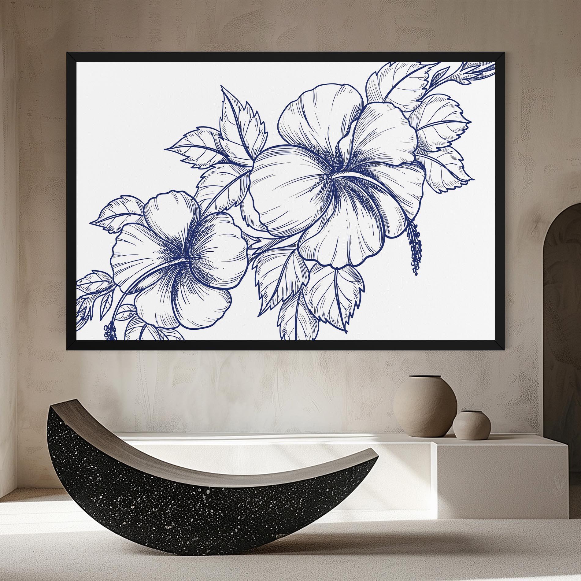 Leinwandbild Dark Blue Line Flower mockup 8