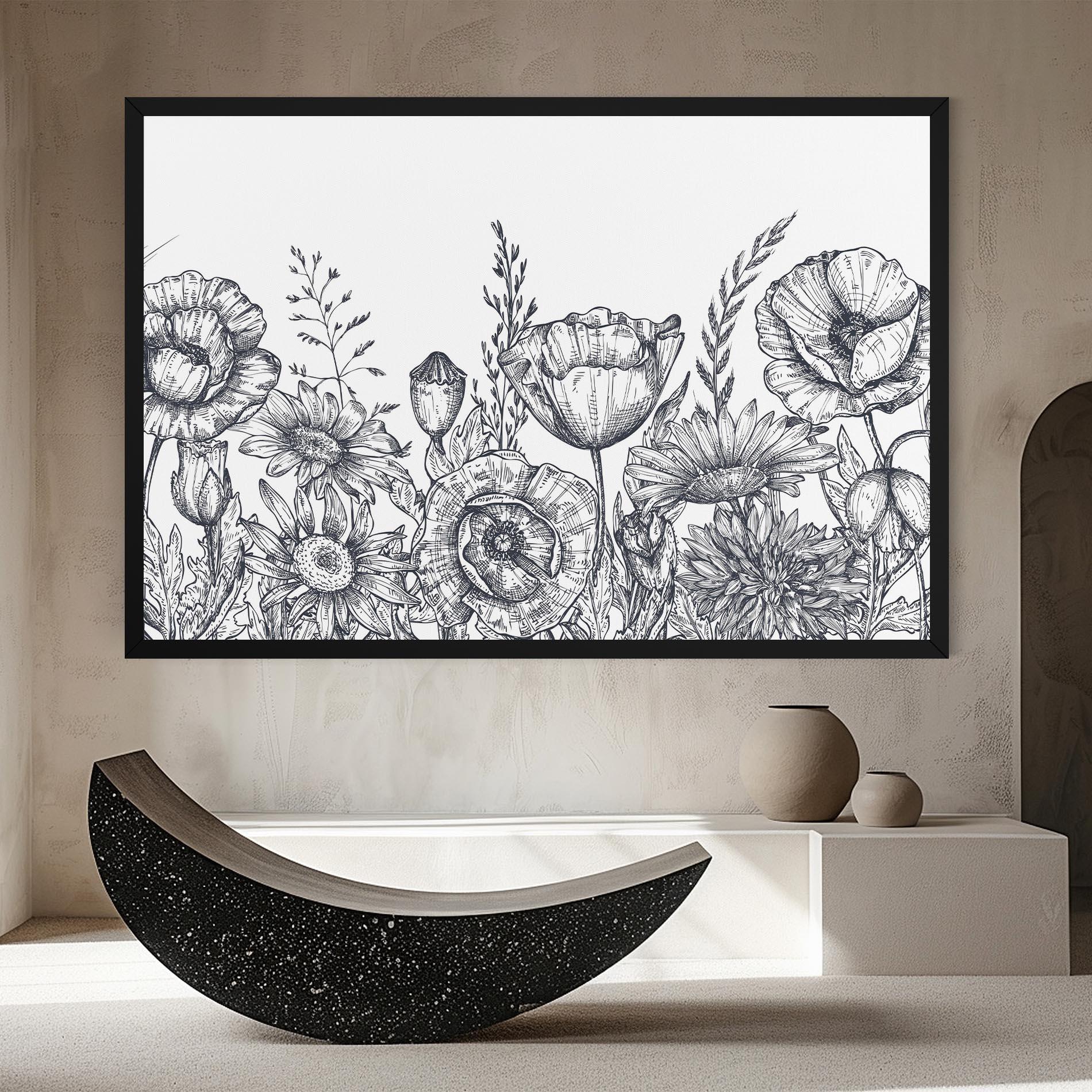 Leinwandbild Flower Grey Line mockup 8