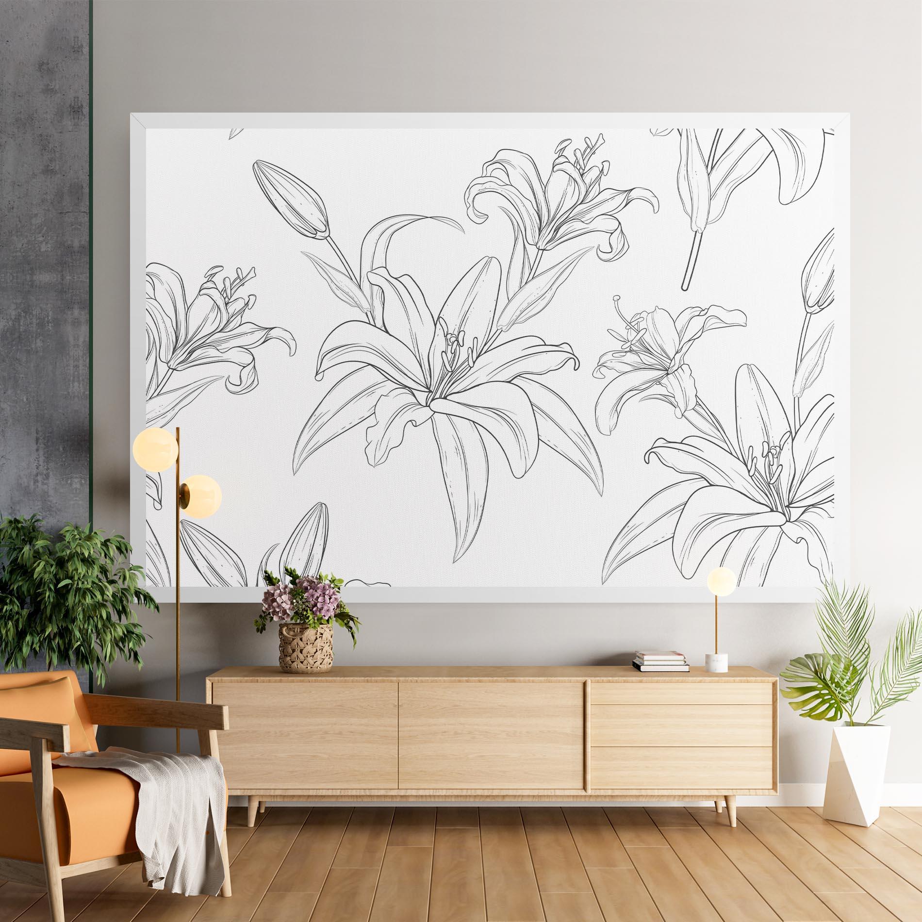 Leinwandbild Grey Line Flower mockup 9
