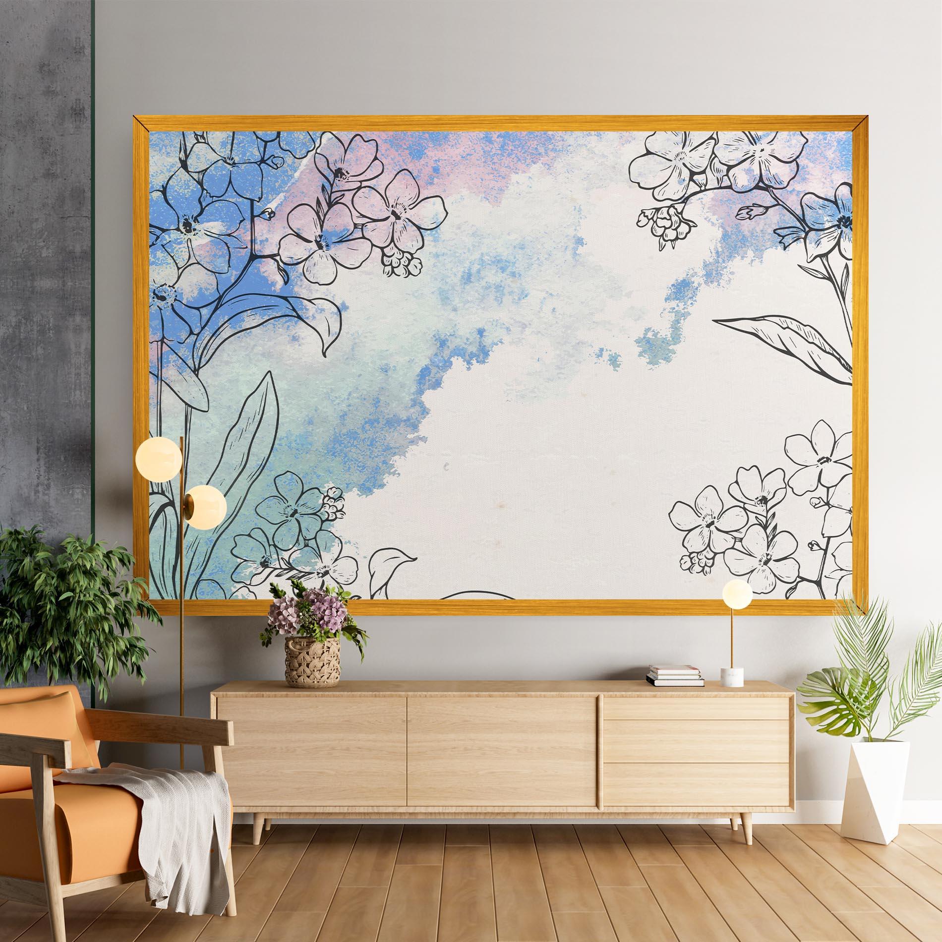 Leinwandbild Blue Watercolor Flower mockup 9