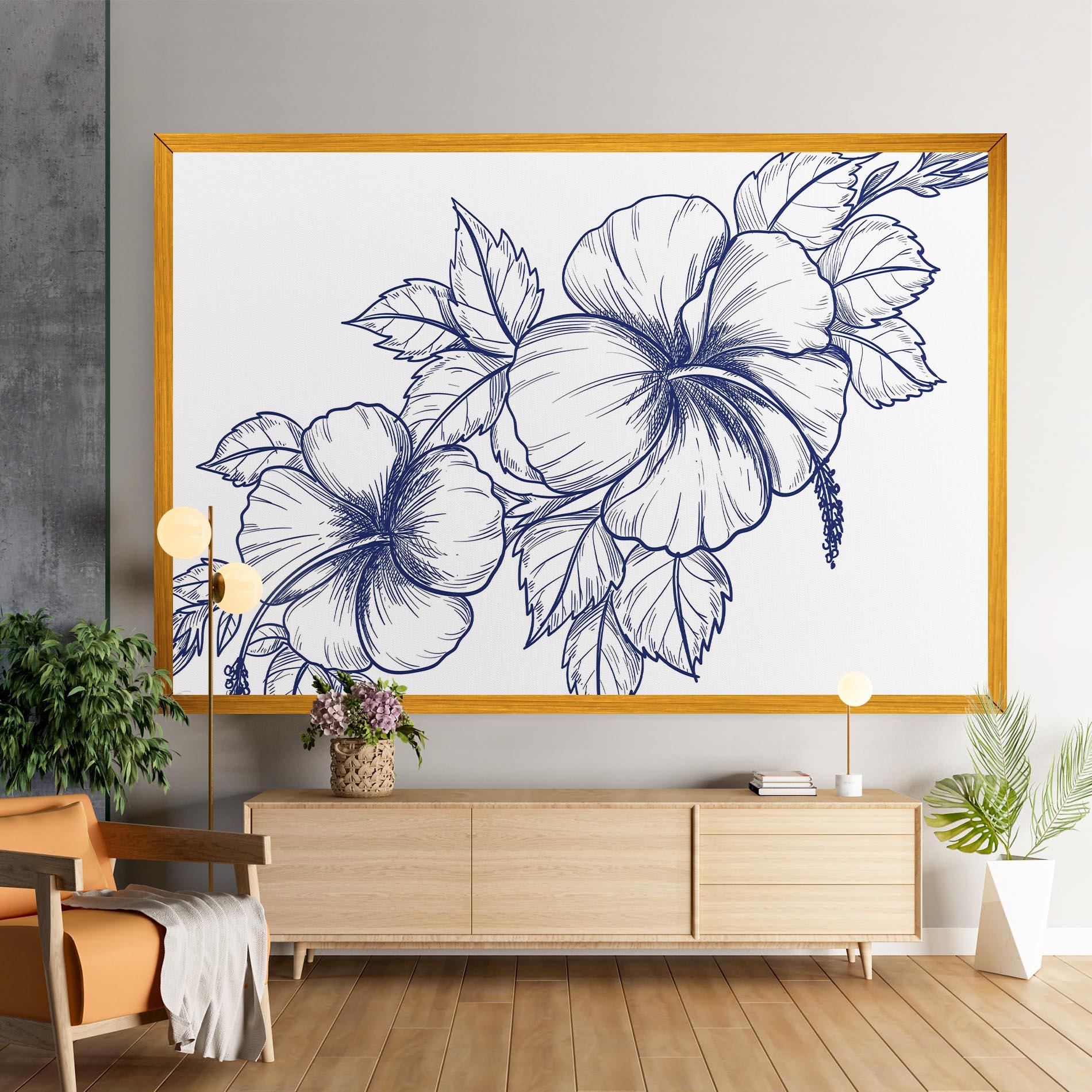 Leinwandbild Dark Blue Line Flower mockup 9