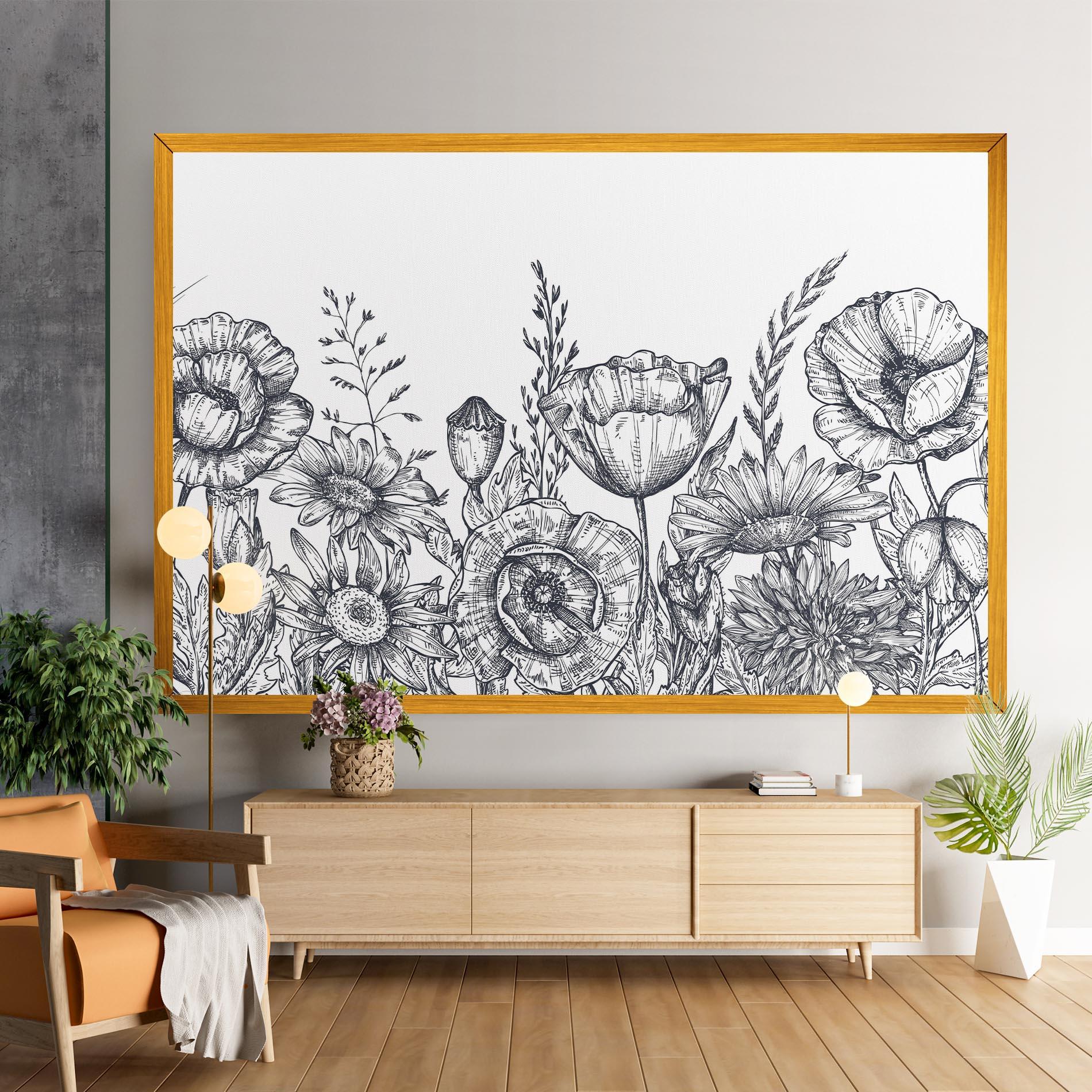 Leinwandbild Flower Grey Line mockup 9