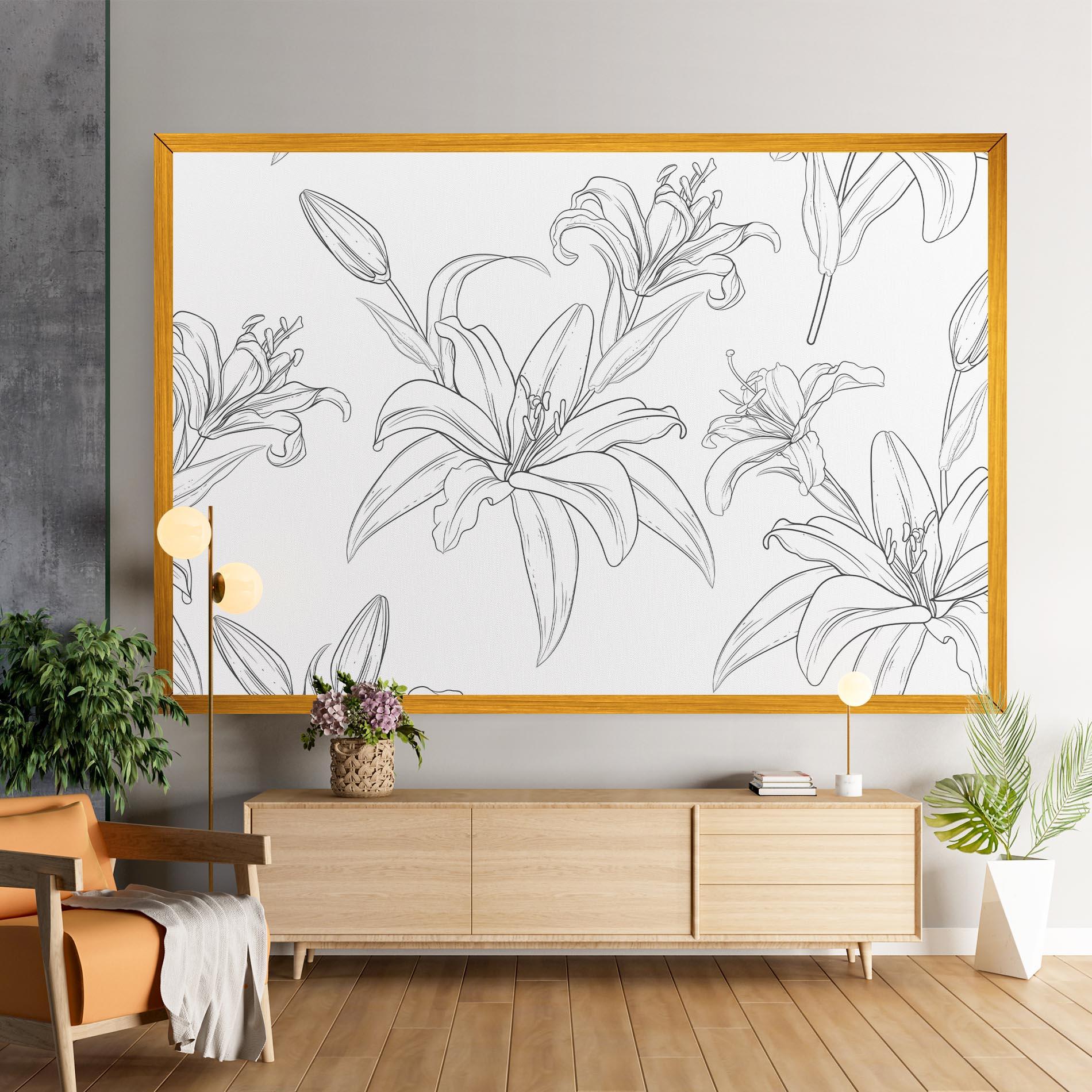 Leinwandbild Grey Line Flower mockup 9