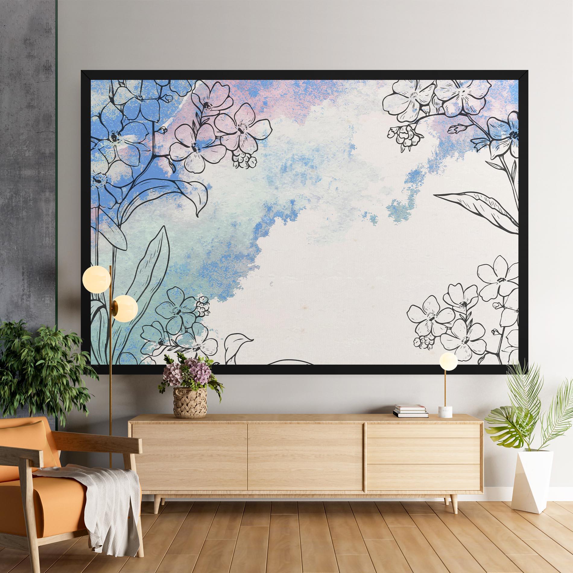 Leinwandbild Blue Watercolor Flower mockup 9