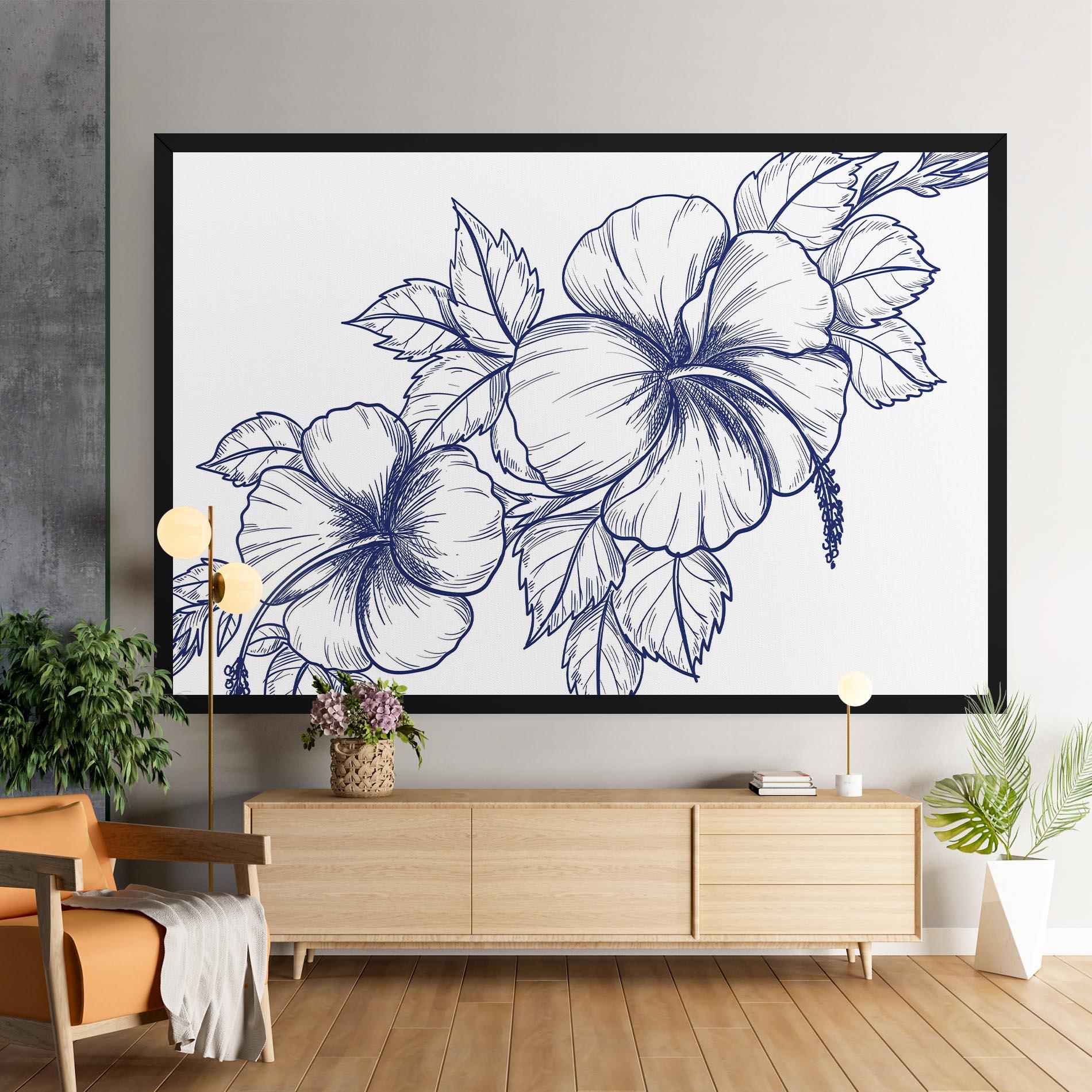 Leinwandbild Dark Blue Line Flower mockup 9