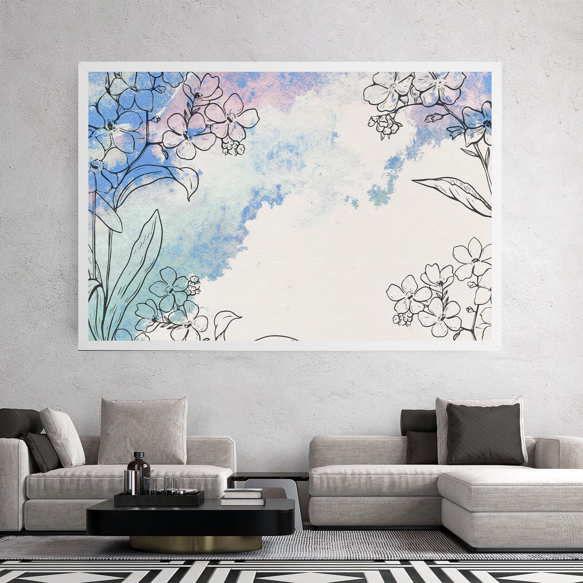 Leinwandbild Blue Watercolor Flower mockup 2